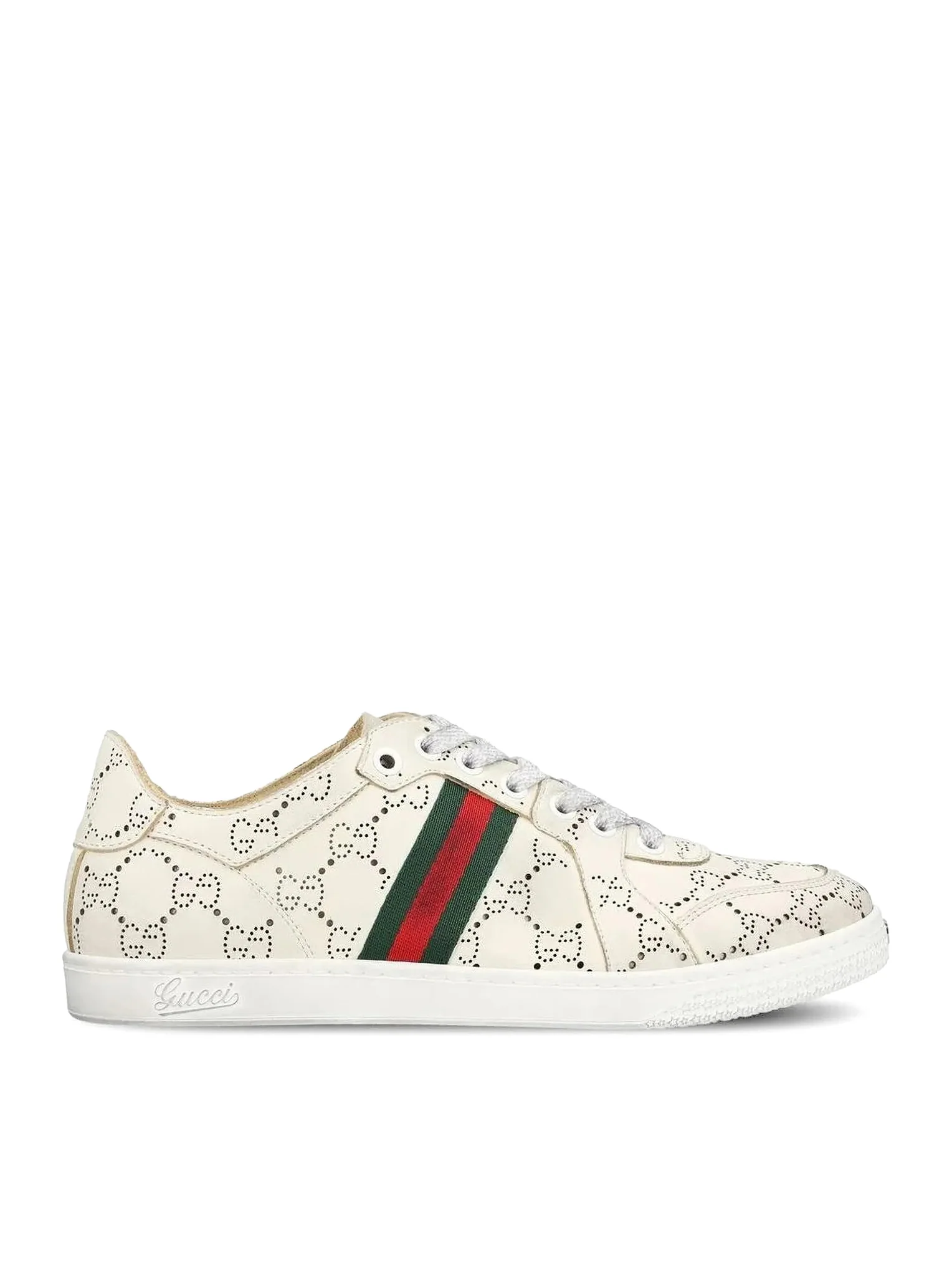 LEATHER SNEAKERS WITH ALLOVER GG AND WEB BAND