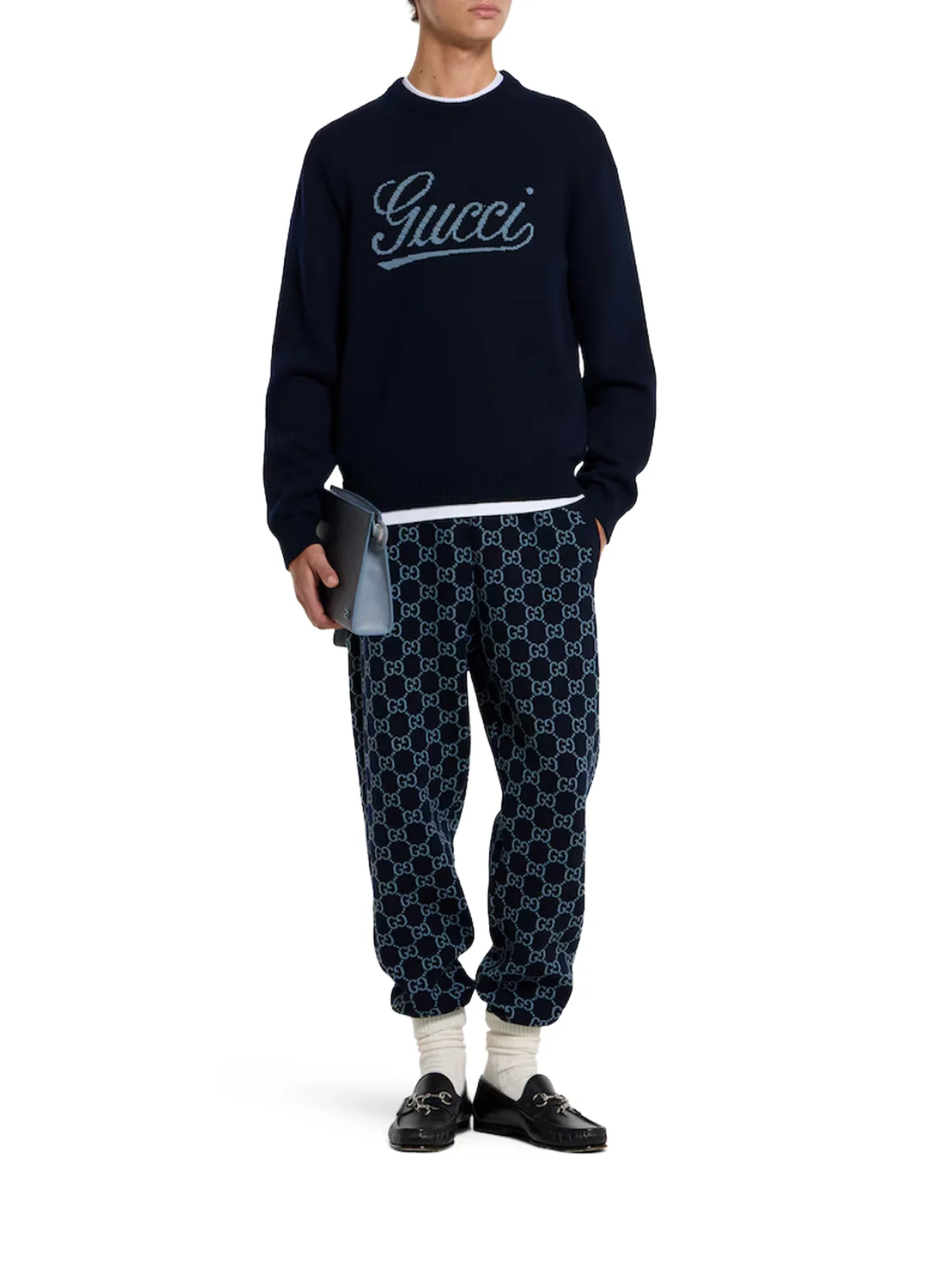 WOOL SWEATER WITH CONTRASTING FRONT GUCCI LOGO - Image 2
