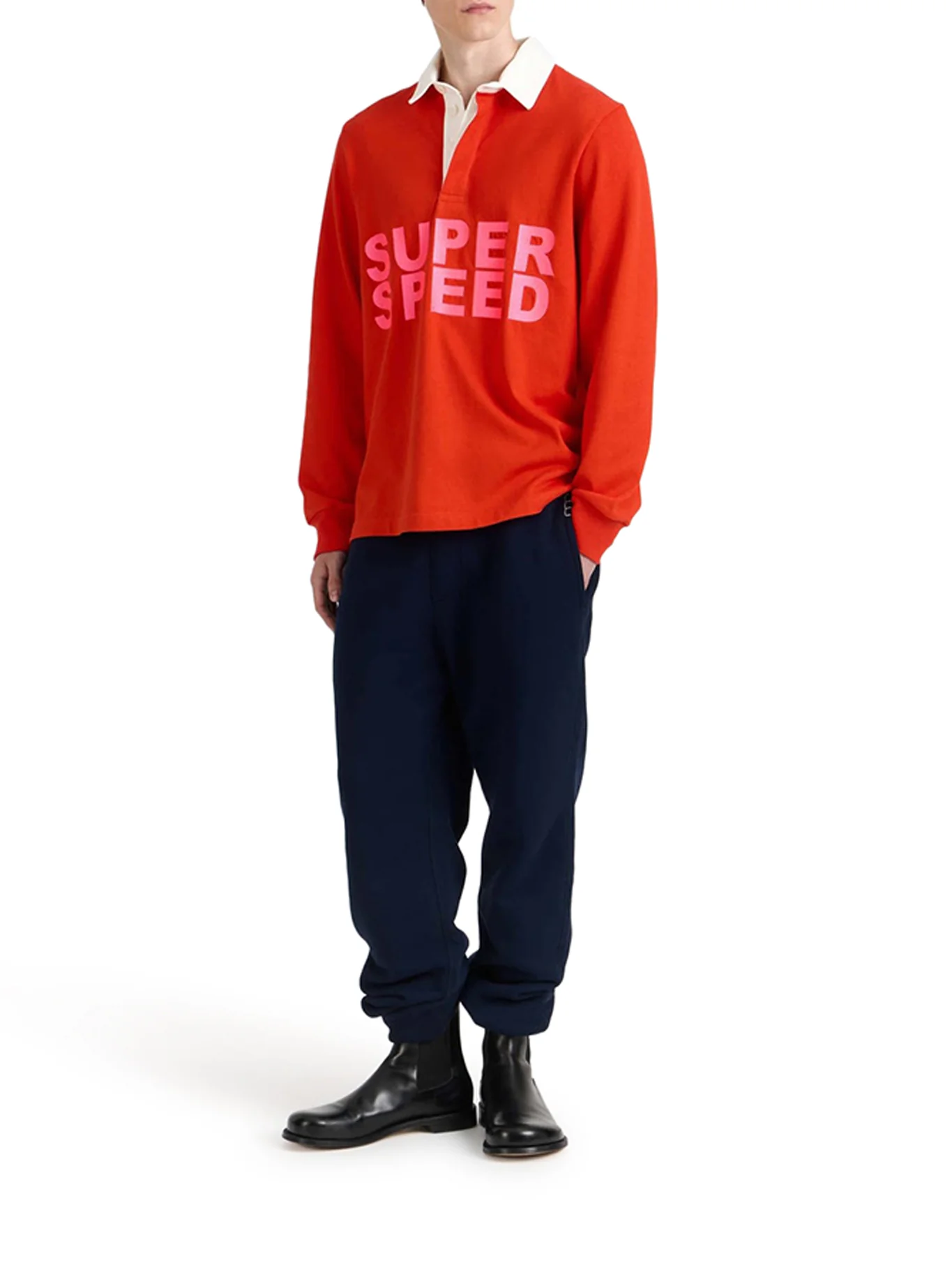 MENS "SUPER SPEED" RUGBY POLO TOP IN BRIGHT RED - Image 2