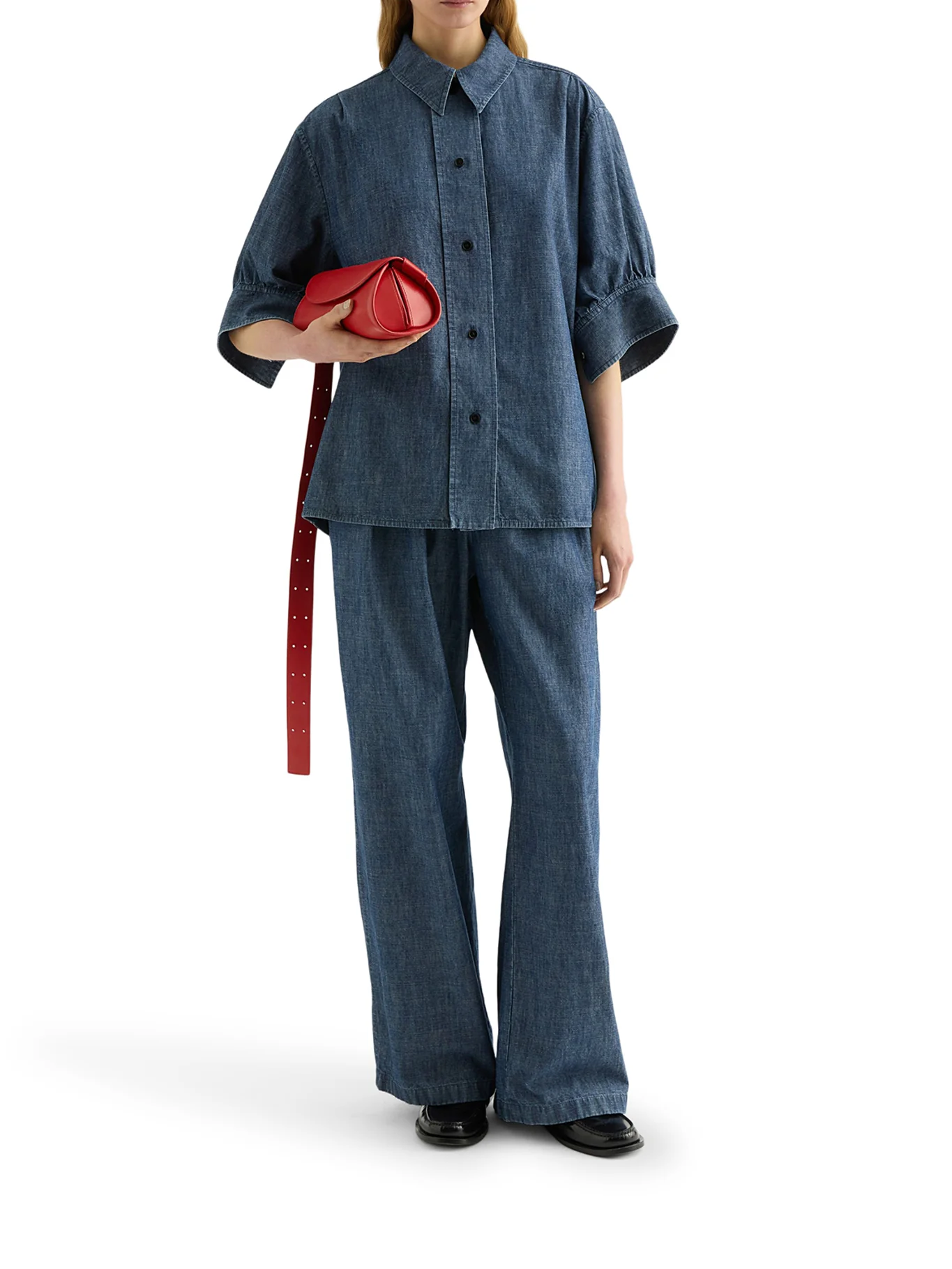 WIDE LEG TROUSERS IN LIGHTWEIGHT COTTON CHAMBRAY - Image 2