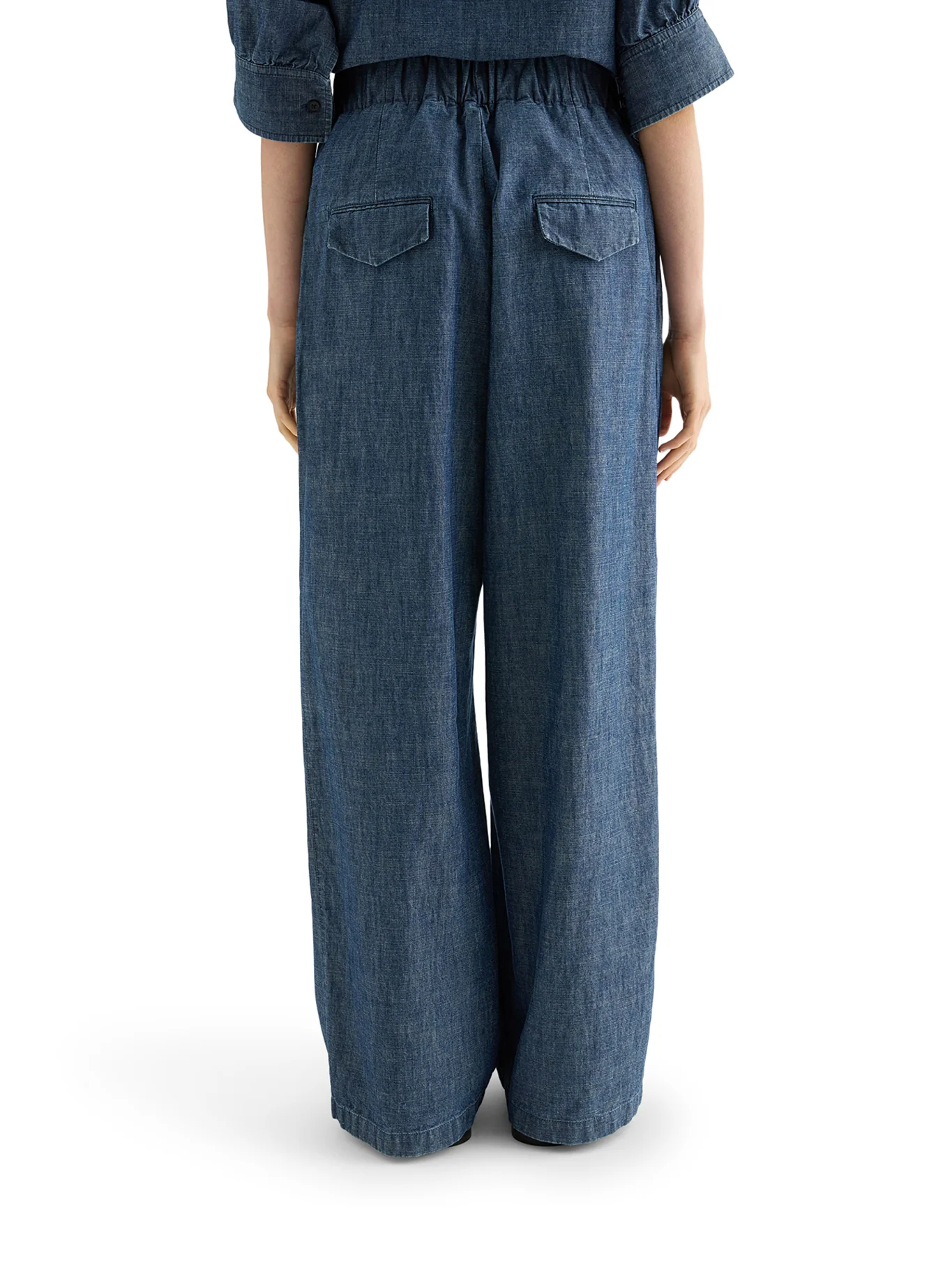 WIDE LEG TROUSERS IN LIGHTWEIGHT COTTON CHAMBRAY - Image 4