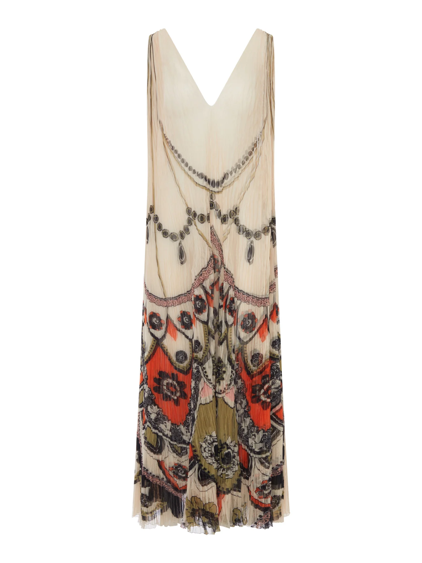 LONG PLEATED DRESS WITH ORNAMENTAL PRINT