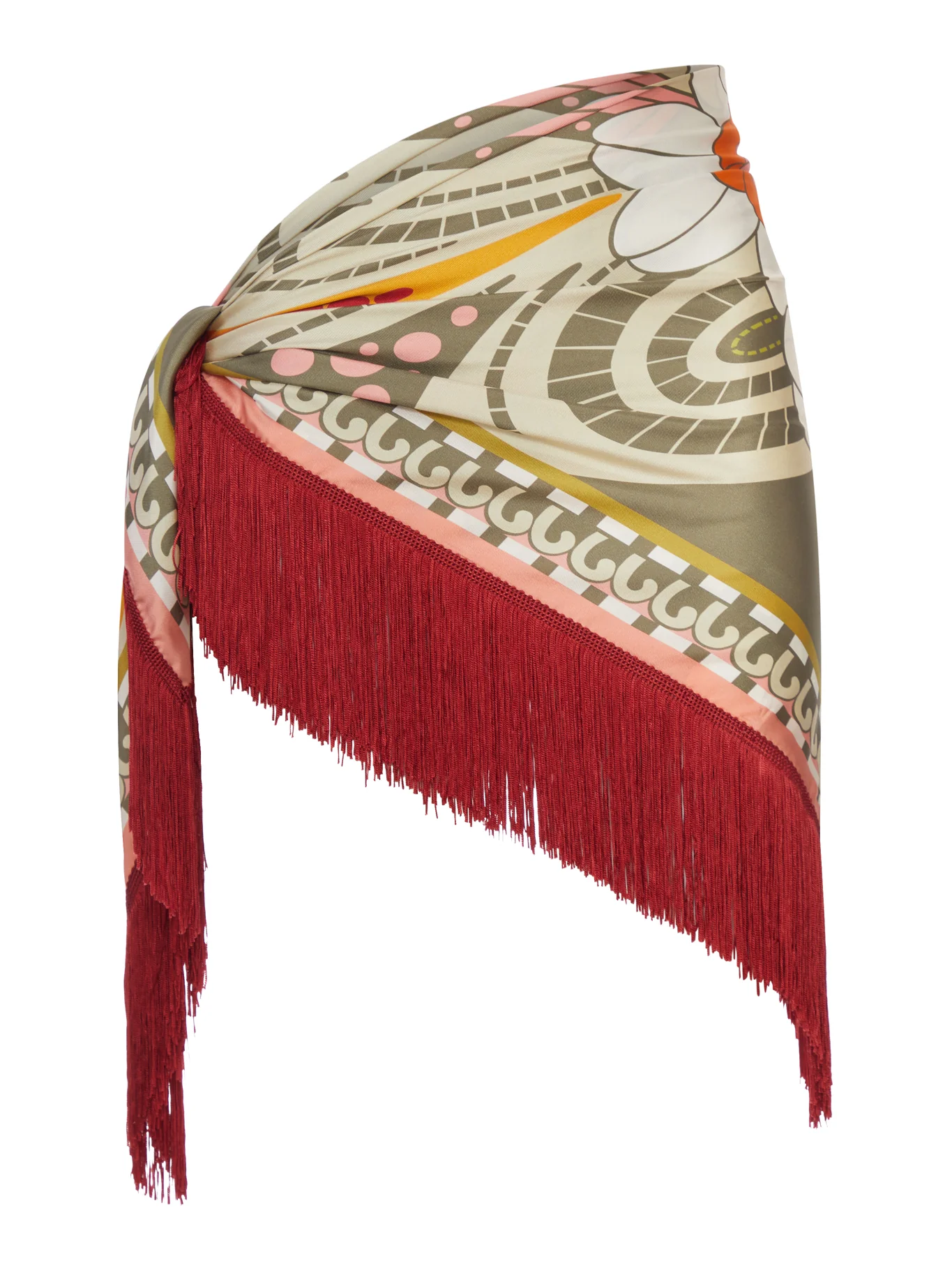 SILK SCARF WITH FRINGES AND ORNAMENTAL PRINT - Image 2