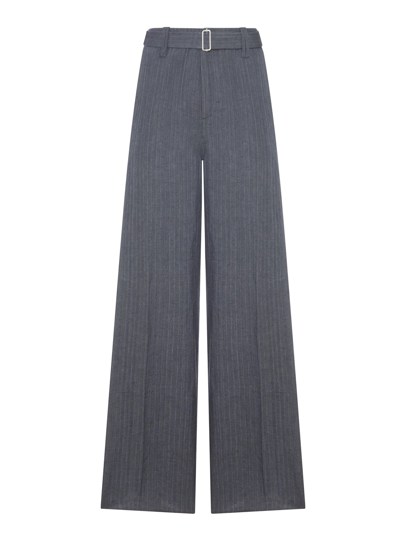 TAILORED PINSTRIPE LINEN PALAZZO TROUSERS WITH BELT