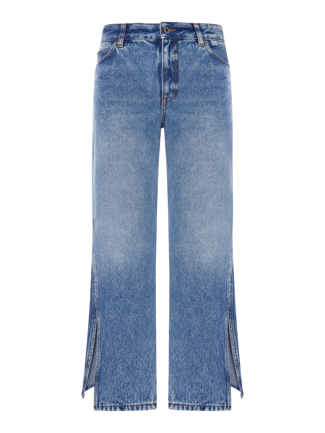 DENIM TROUSERS WITH FLARED LEG AND SIDE SLITS