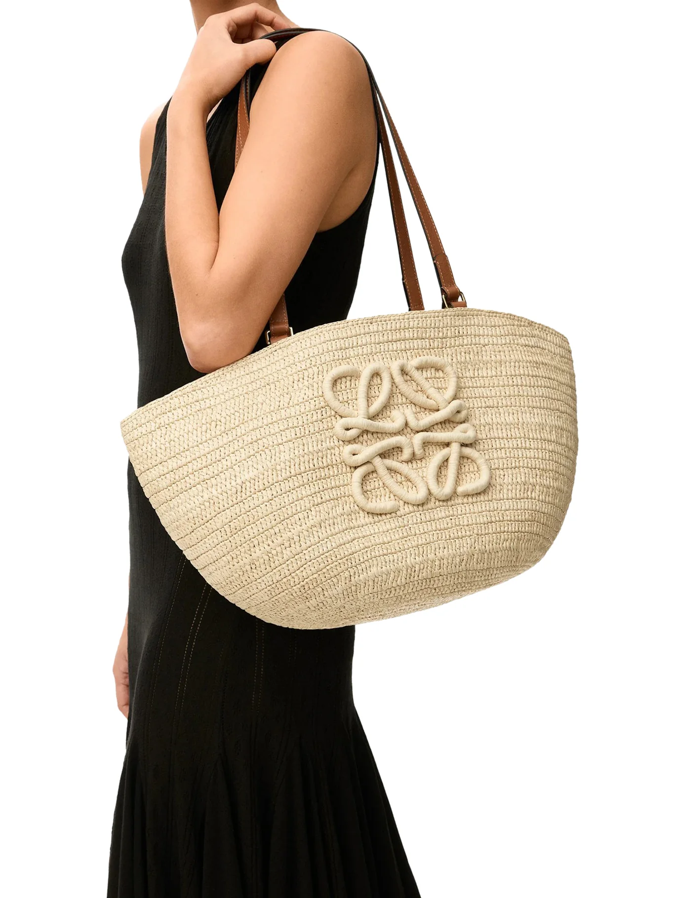 ECLIPSE MEDIUM BASKET BAG IN RAFFIA AND CALFSKIN - Image 3