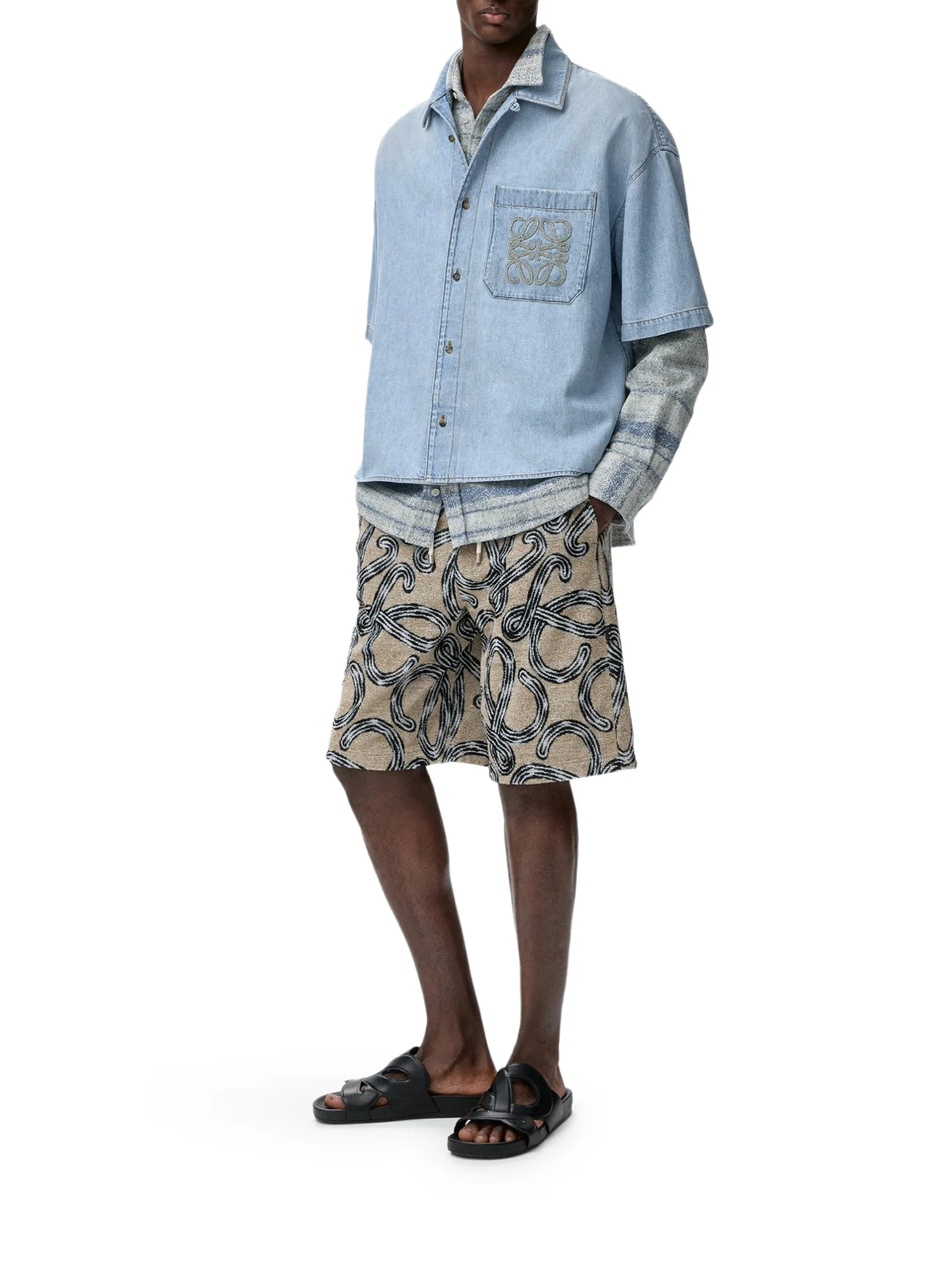 SHORT-SLEEVED DENIM SHIRT WITH ANAGRAM EMBROIDERY - Image 2