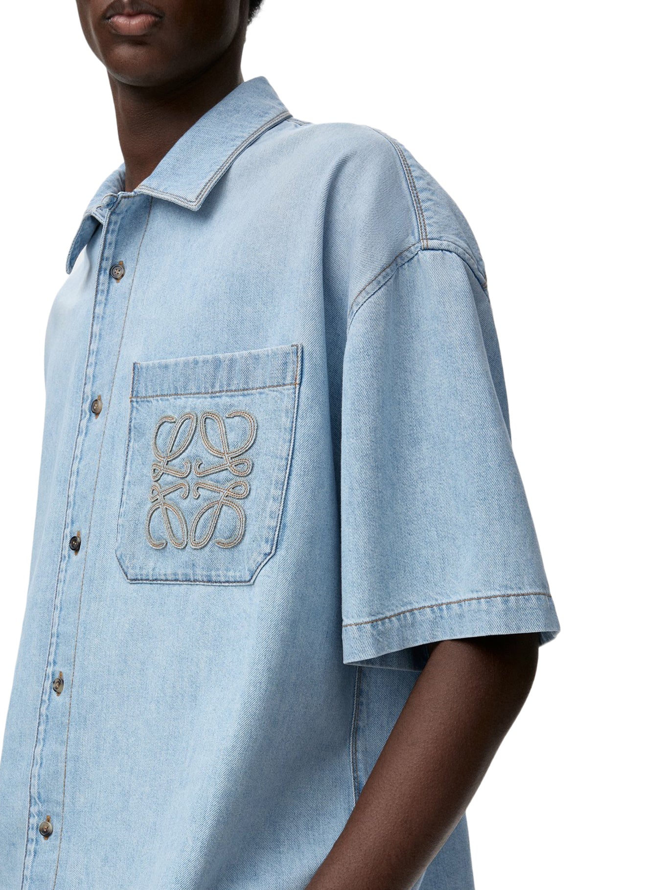 SHORT-SLEEVED DENIM SHIRT WITH ANAGRAM EMBROIDERY - Image 5