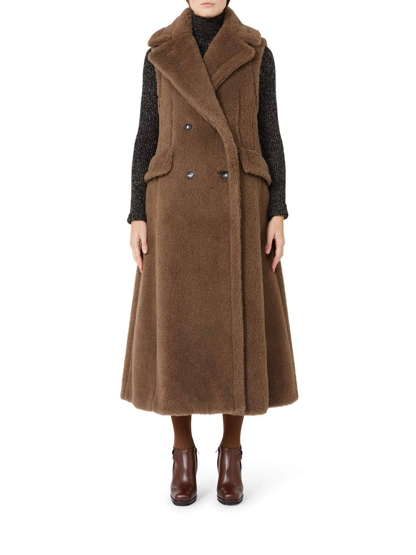 SLEEVELESS COAT IN ALPACA AND WOOL TEDDY - Image 2
