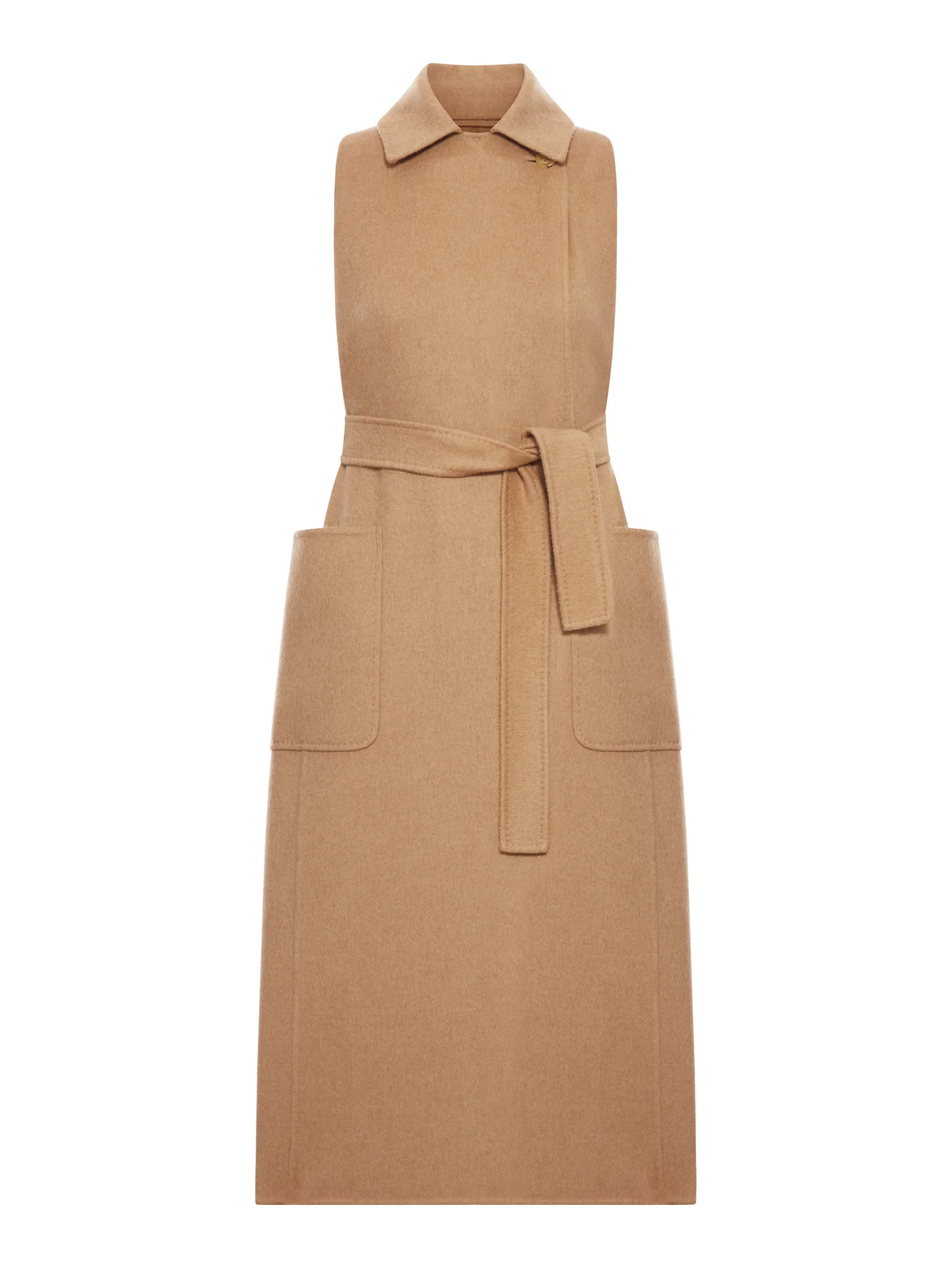 SLEEVELESS CAMEL COAT
