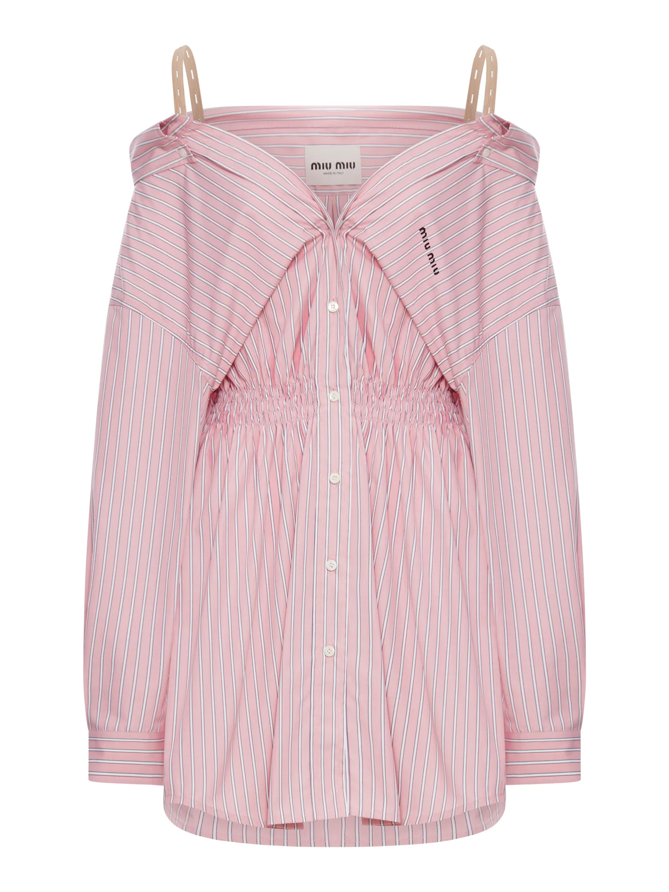 STRIPED COTTON POPLIN DRESS WITH MIU MIU LOGO