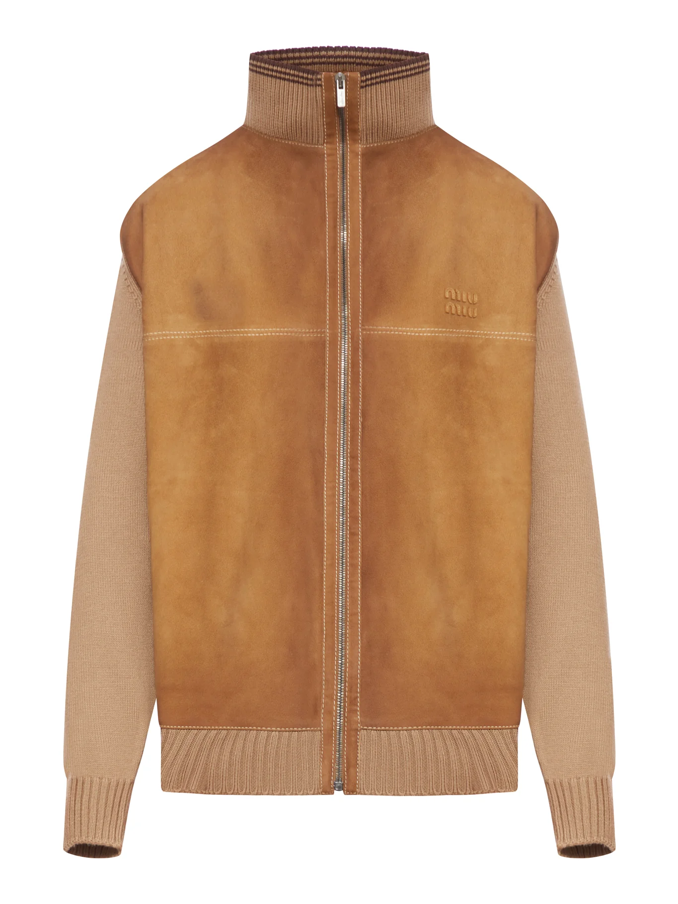 WOOL AND LEATHER CARDIGAN WITH ZIP