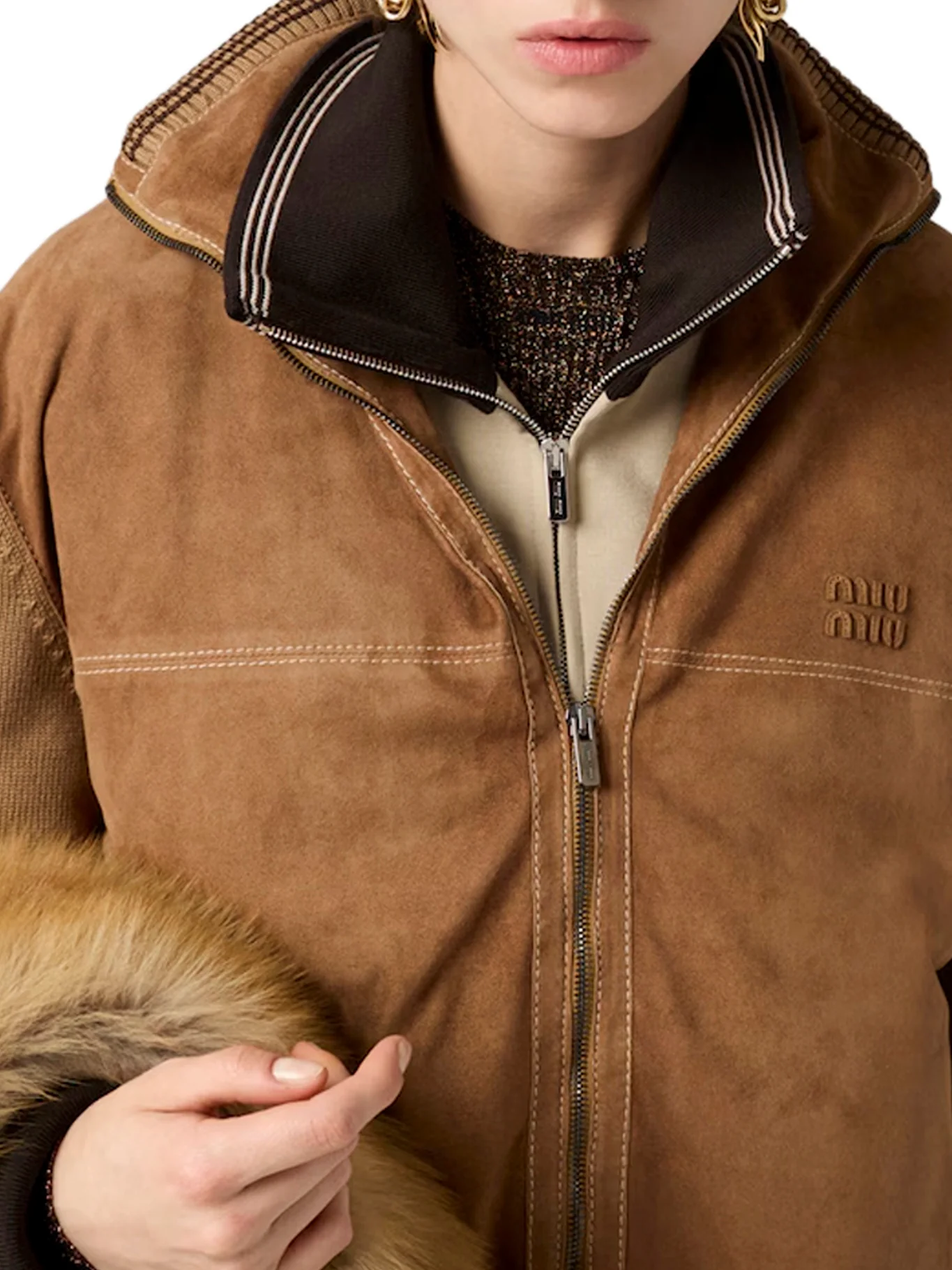 WOOL AND LEATHER CARDIGAN WITH ZIP - Image 4