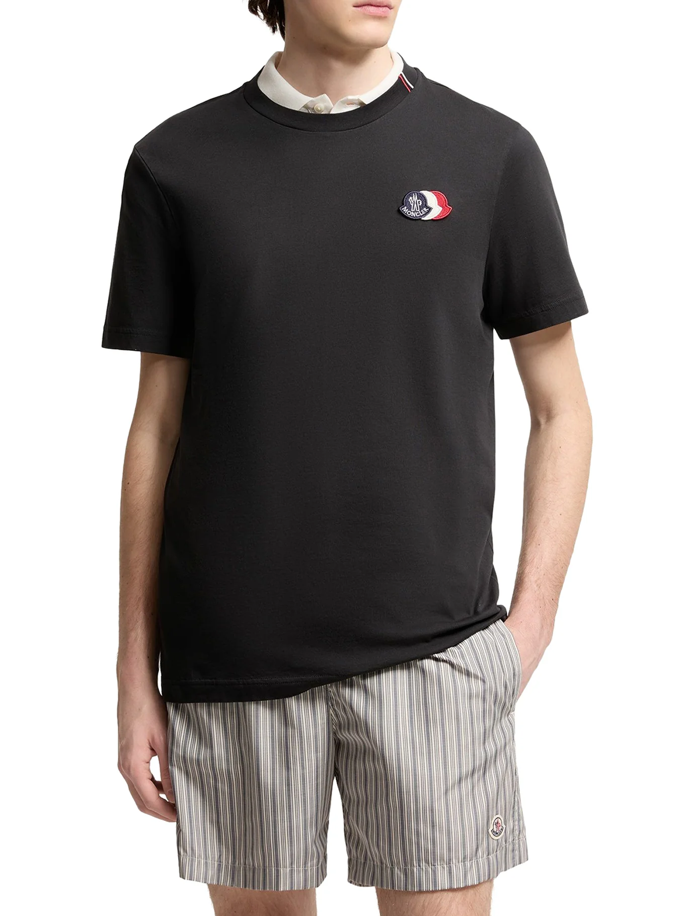 NAVY BLUE COTTON T-SHIRT WITH EMBROIDERED TRICOLOR LOGO - Image 3