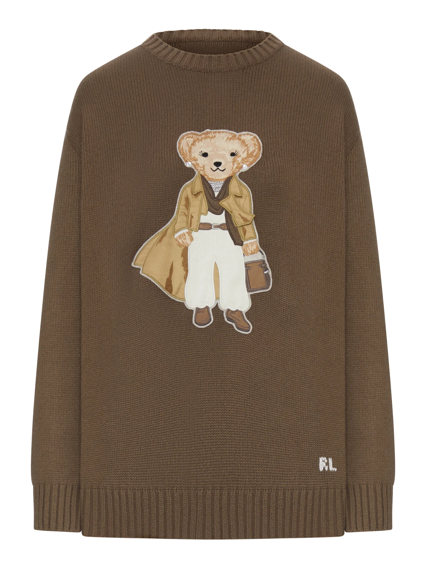RIBBED CASHMERE PULLOVER WITH TEDDY APPLIQUE