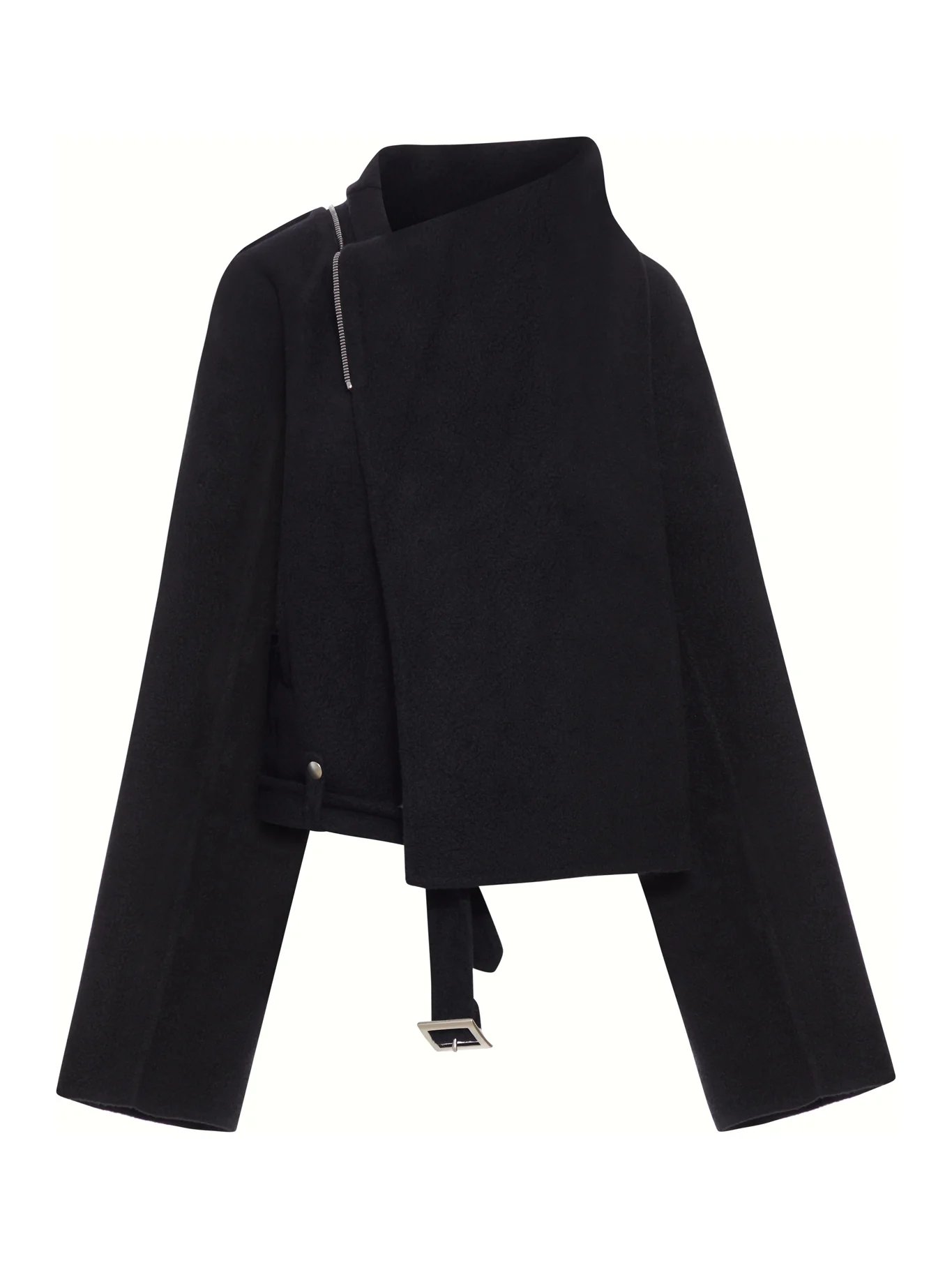 CASHMERE JACKET WITH ASYMMETRIC COLLAR AND DIAGONAL CLOSURE