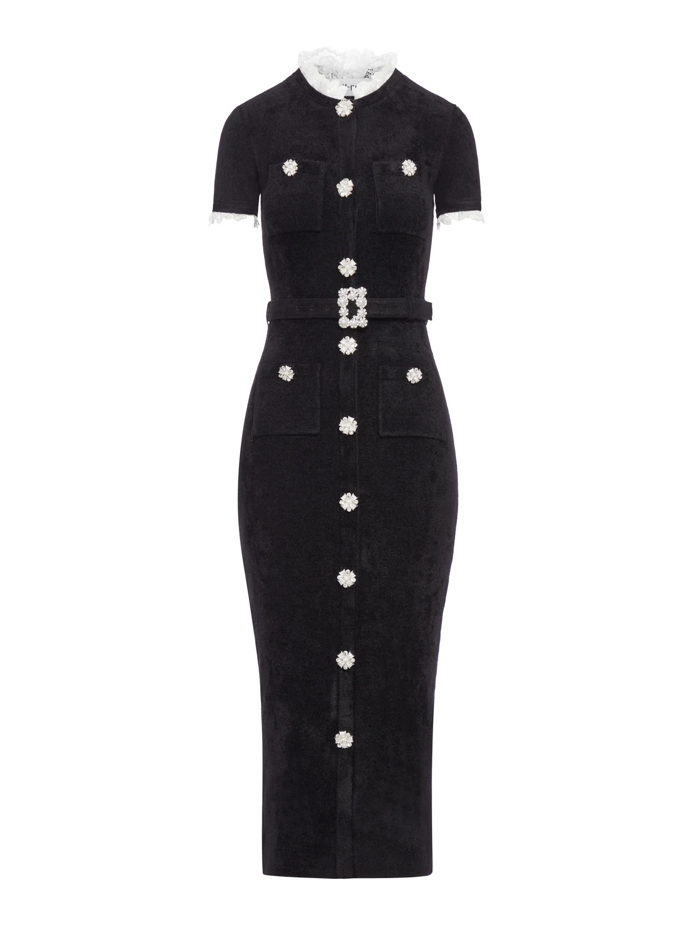 BLACK CHENILLE KNIT MIDI DRESS