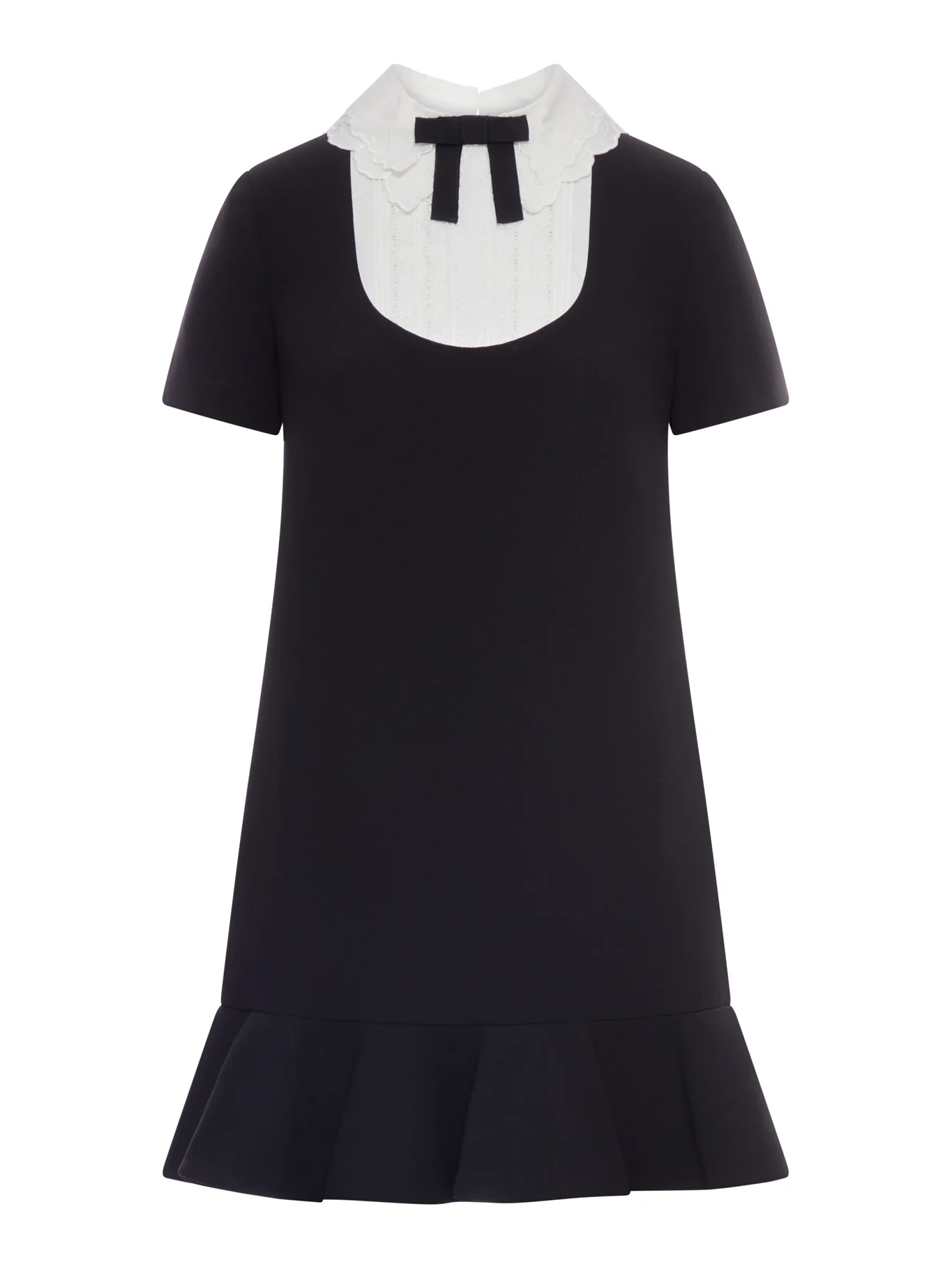 BLACK CREPE LACE BIB MINI DRESS