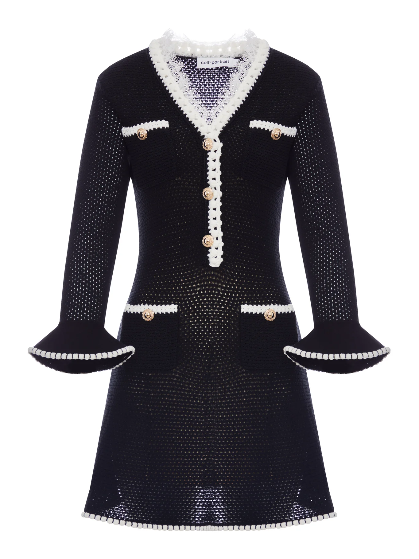 BLACK LACE TRIM KNIT MINI DRESS