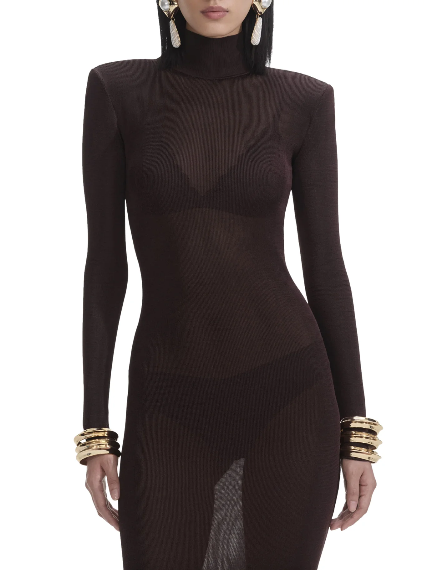 BROWN VISCOSE KNIT MAXI DRESS - Image 3