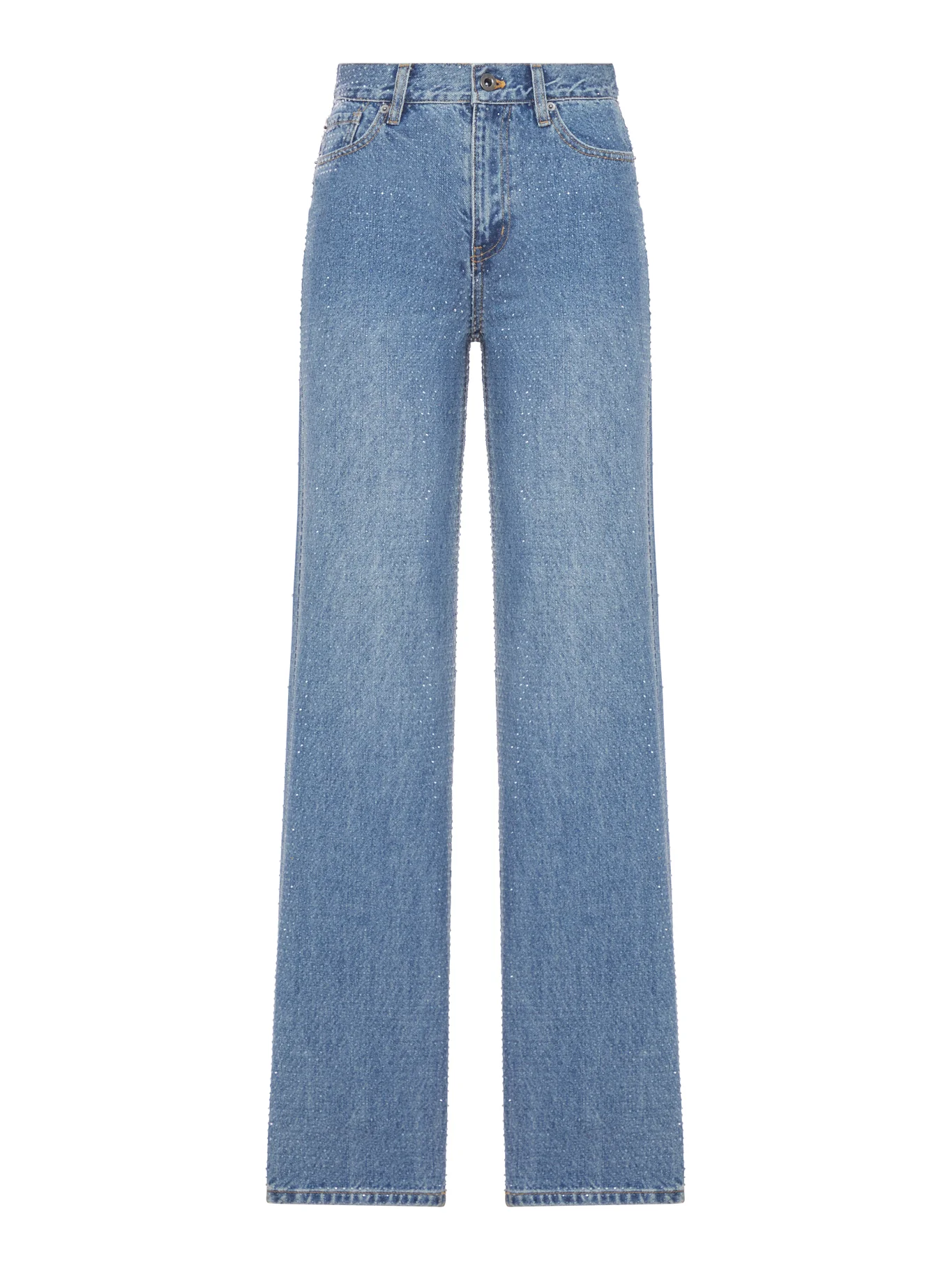 STRAIGHT LEG DENIM JEANS WITH RHINESTONE