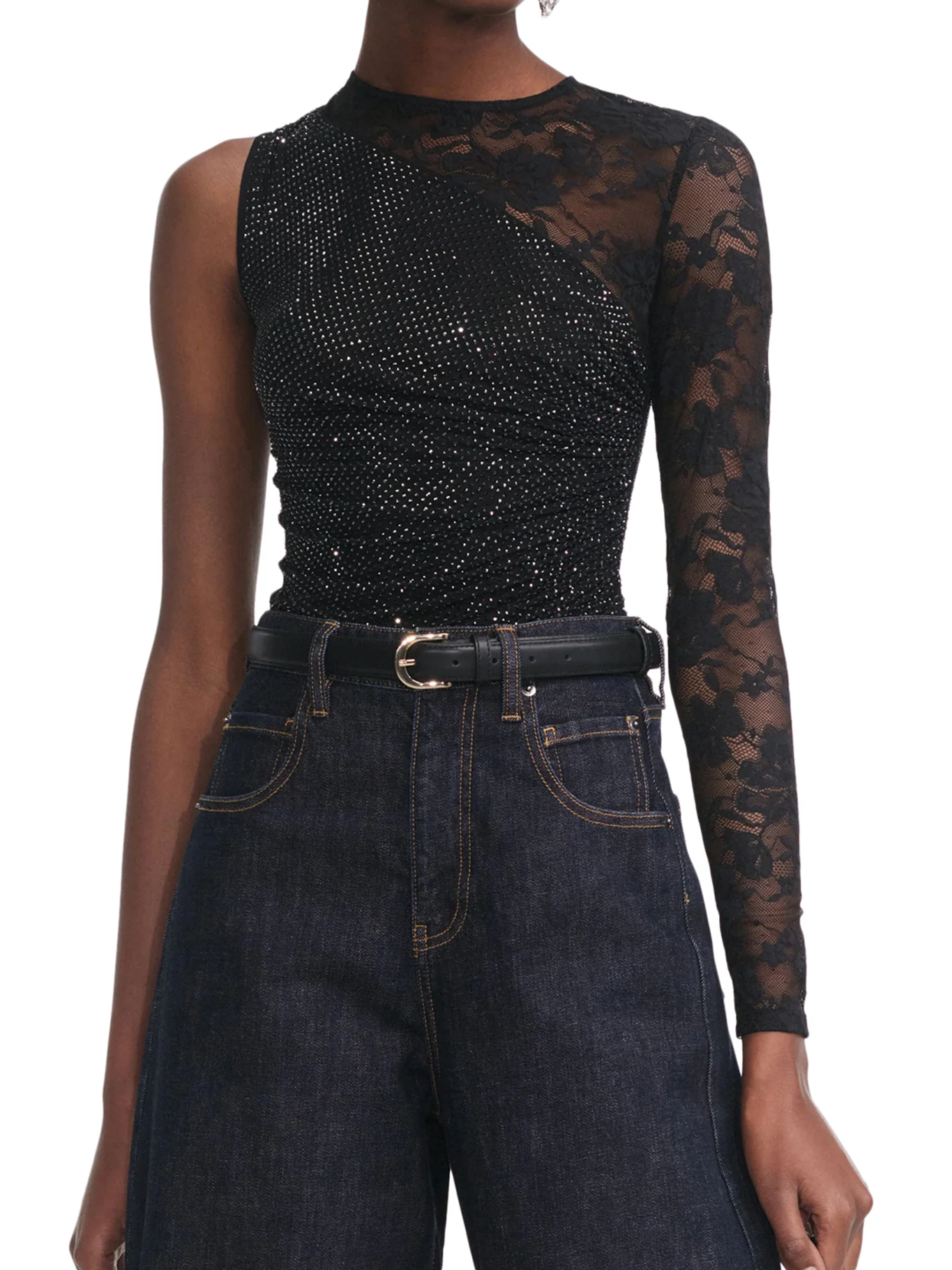 TOP WITH RHINESTONE AND LACE SLEEVES - Image 3