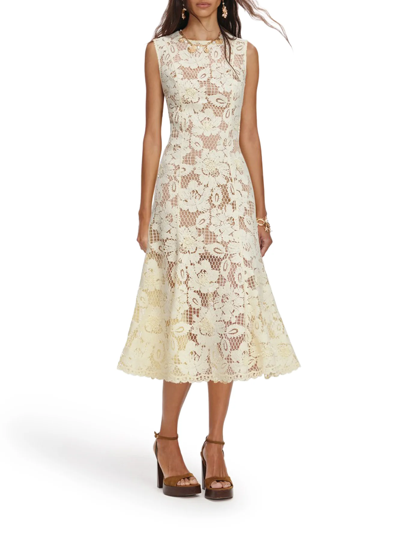 YELLOW CROCHET LACE MIDI DRESS - Image 2