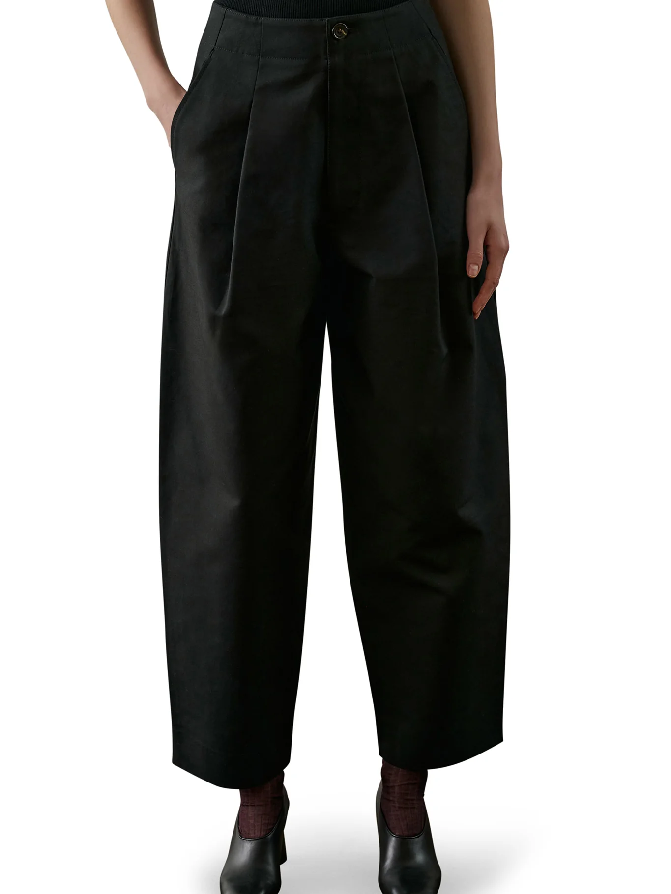 DALEY PLEATED BLACK COTTON TROUSERS - Image 3