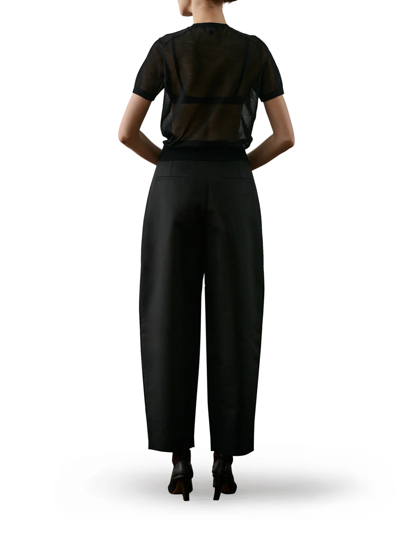 DALEY PLEATED BLACK COTTON TROUSERS - Image 4