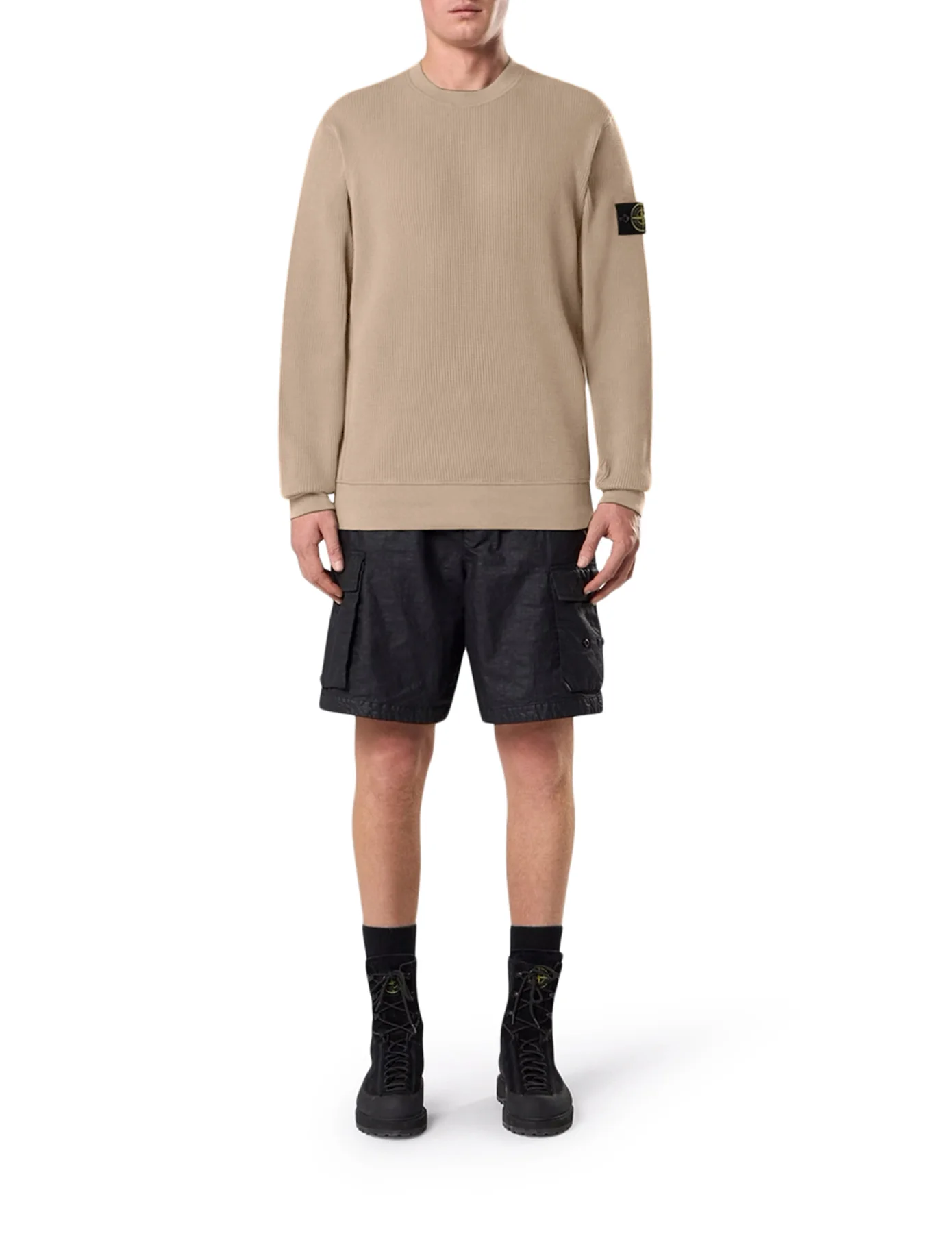 CREW NECK SWEATSHIRT IN ORGANIC COTTON WITH HONEYCOMB WORKMANSHIP - Image 2