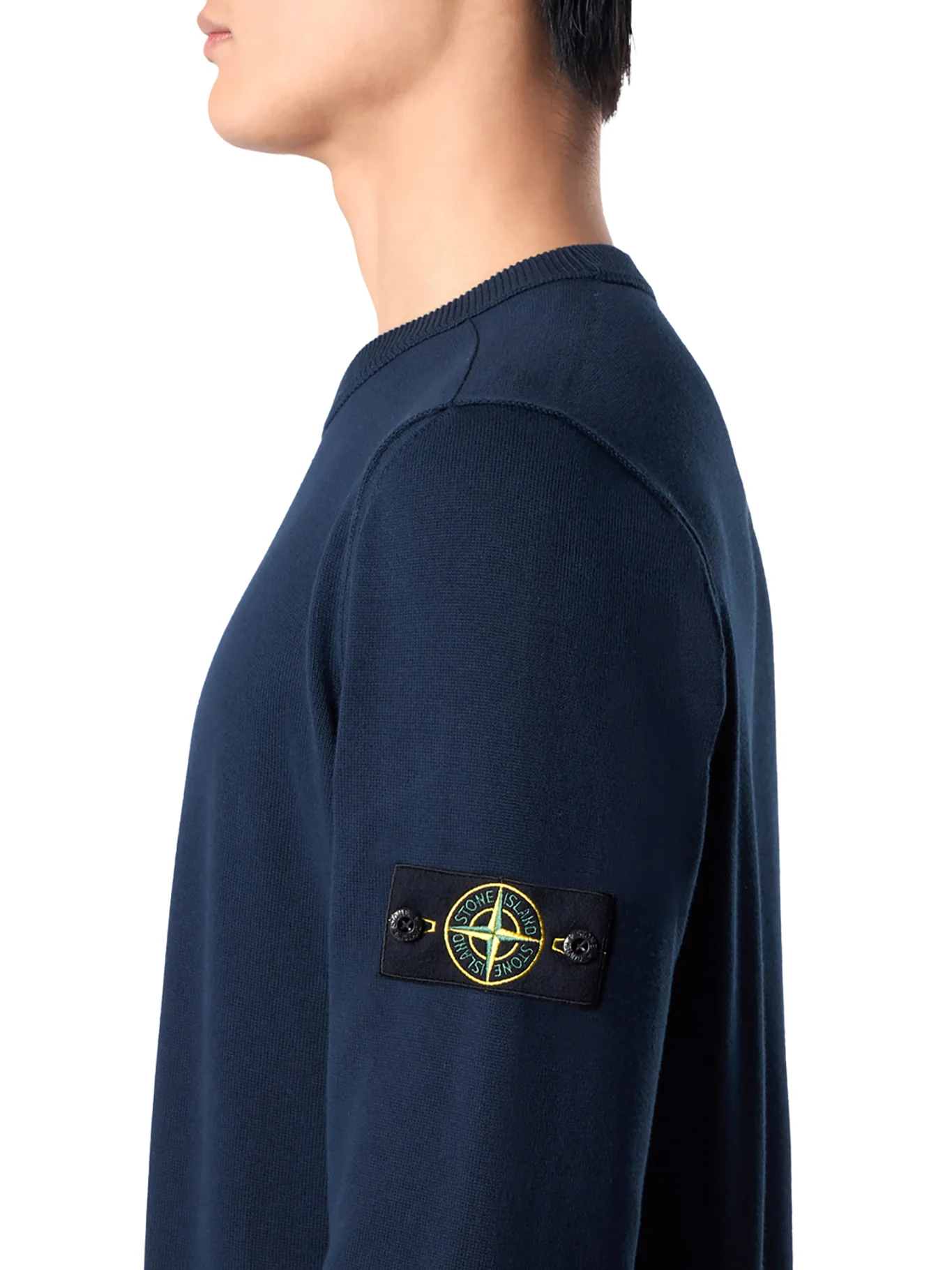 STONE ISLAND CREW NECK SWEATER WITH BADGE, NAVY BLUE - Image 4