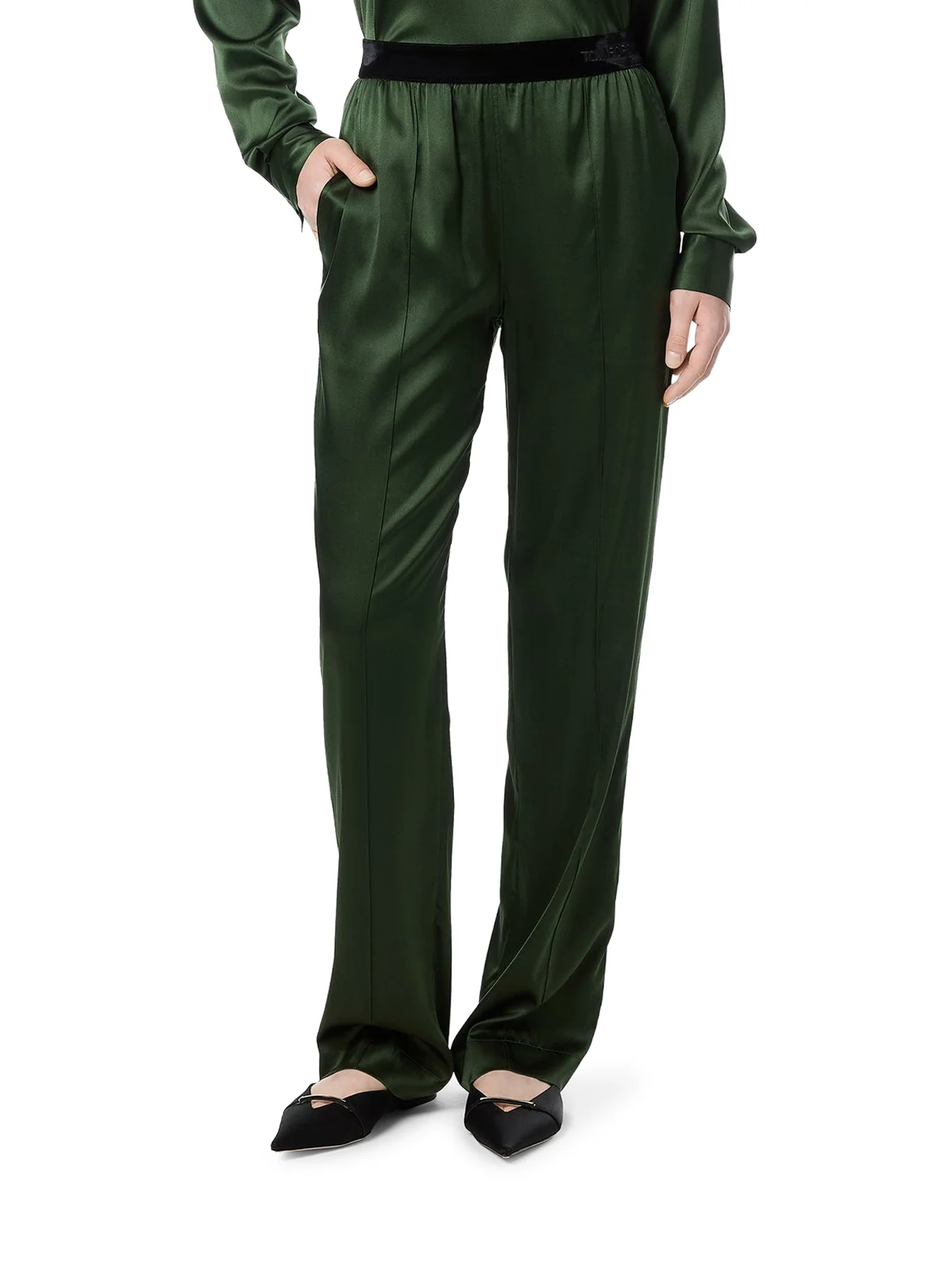 GREEN STRETCH SILK SATIN TROUSERS - Image 3