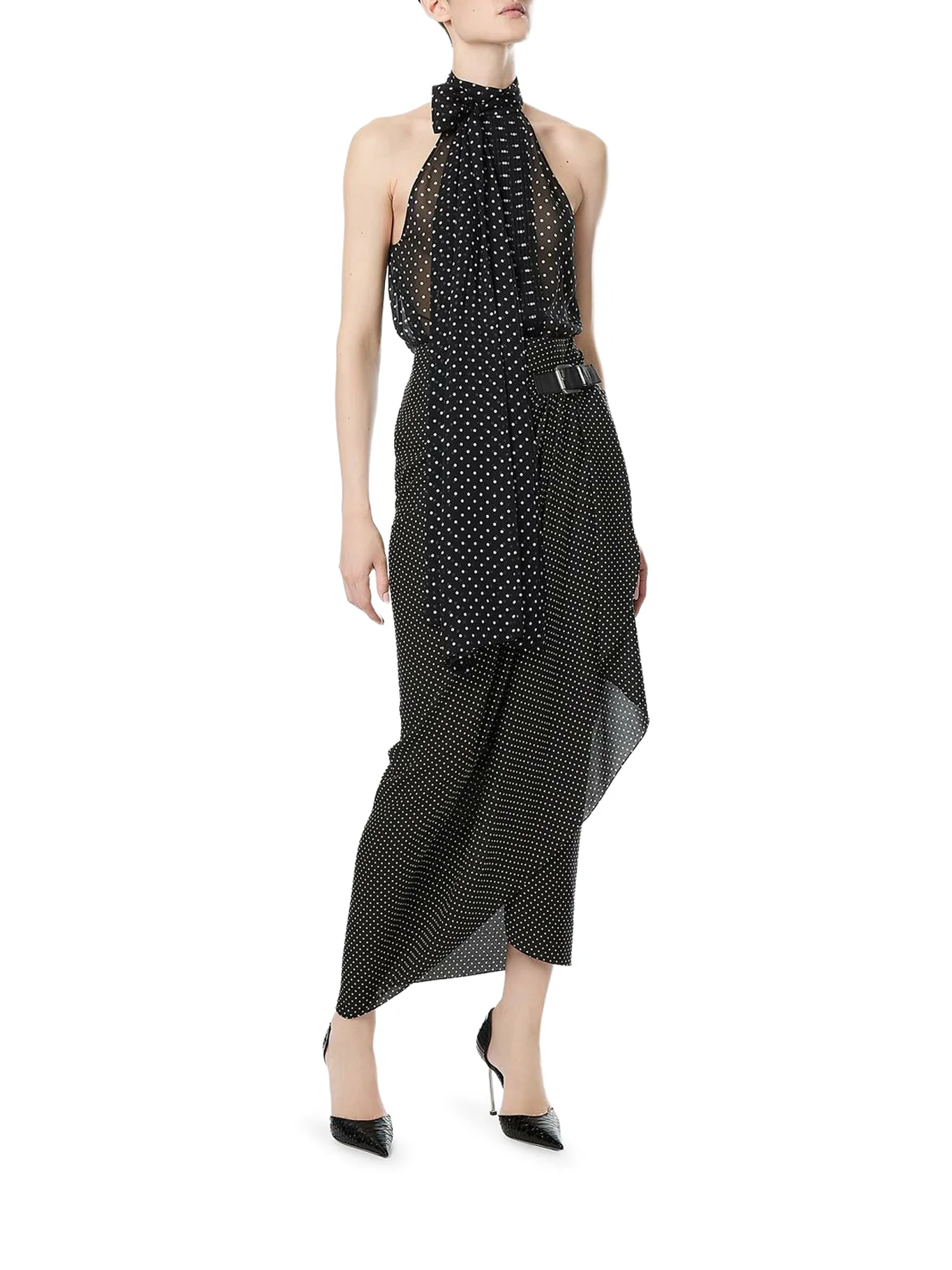 POLKA-DOT SABLE SILK WRAP SKIRT WITH LEATHER DETAIL - Image 2