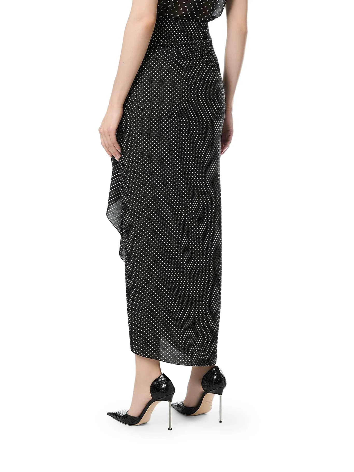 POLKA-DOT SABLE SILK WRAP SKIRT WITH LEATHER DETAIL - Image 4