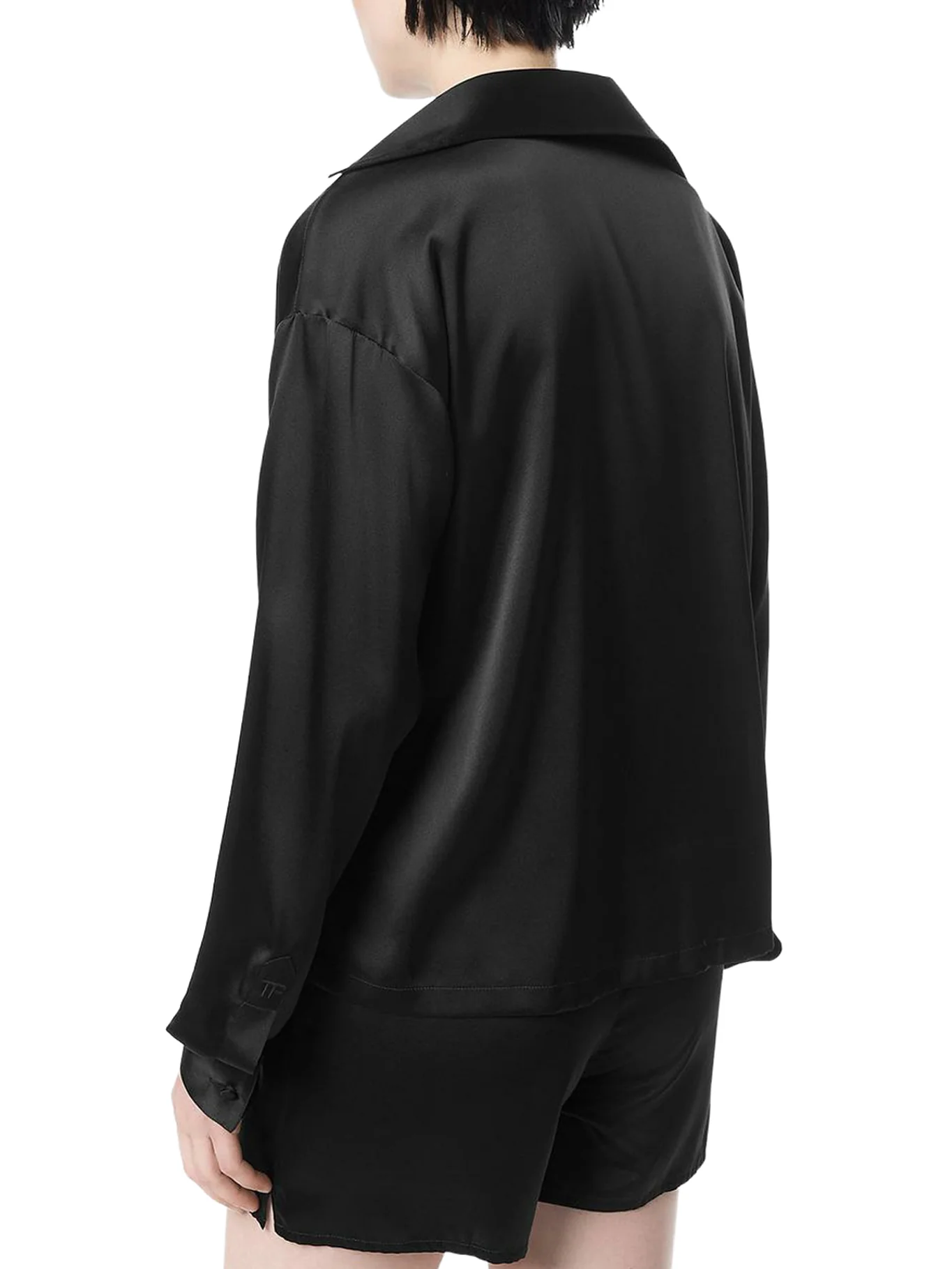 SILK SATIN BLOUSE WITH TF LOGO EMBROIDERED IN TONE-ON-TONE BLACK - Image 3