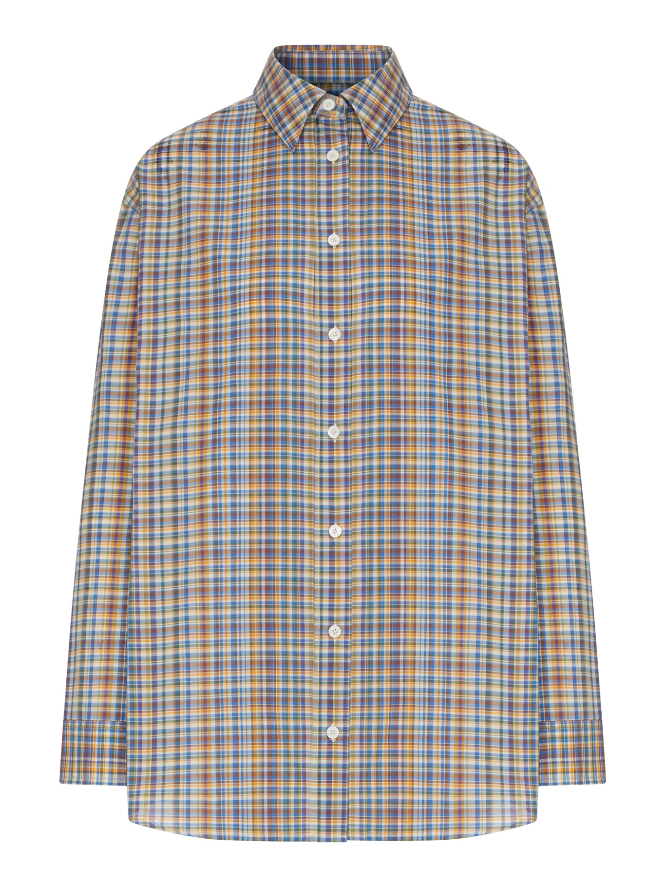 CLASSIC BLUE AND ORANGE CHECKED COTTON SHIRT