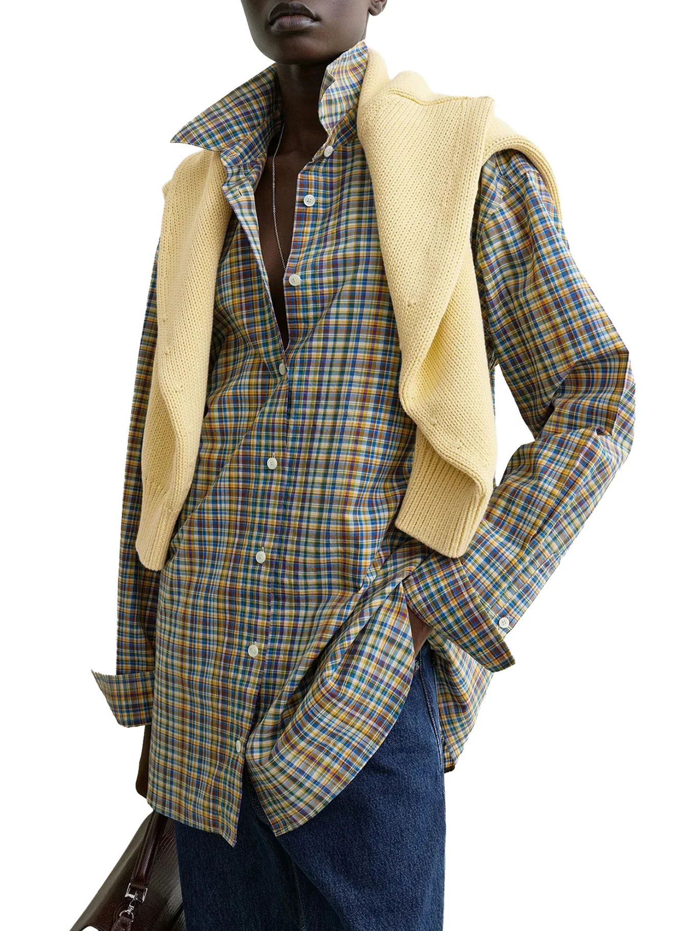 CLASSIC BLUE AND ORANGE CHECKED COTTON SHIRT - Image 3