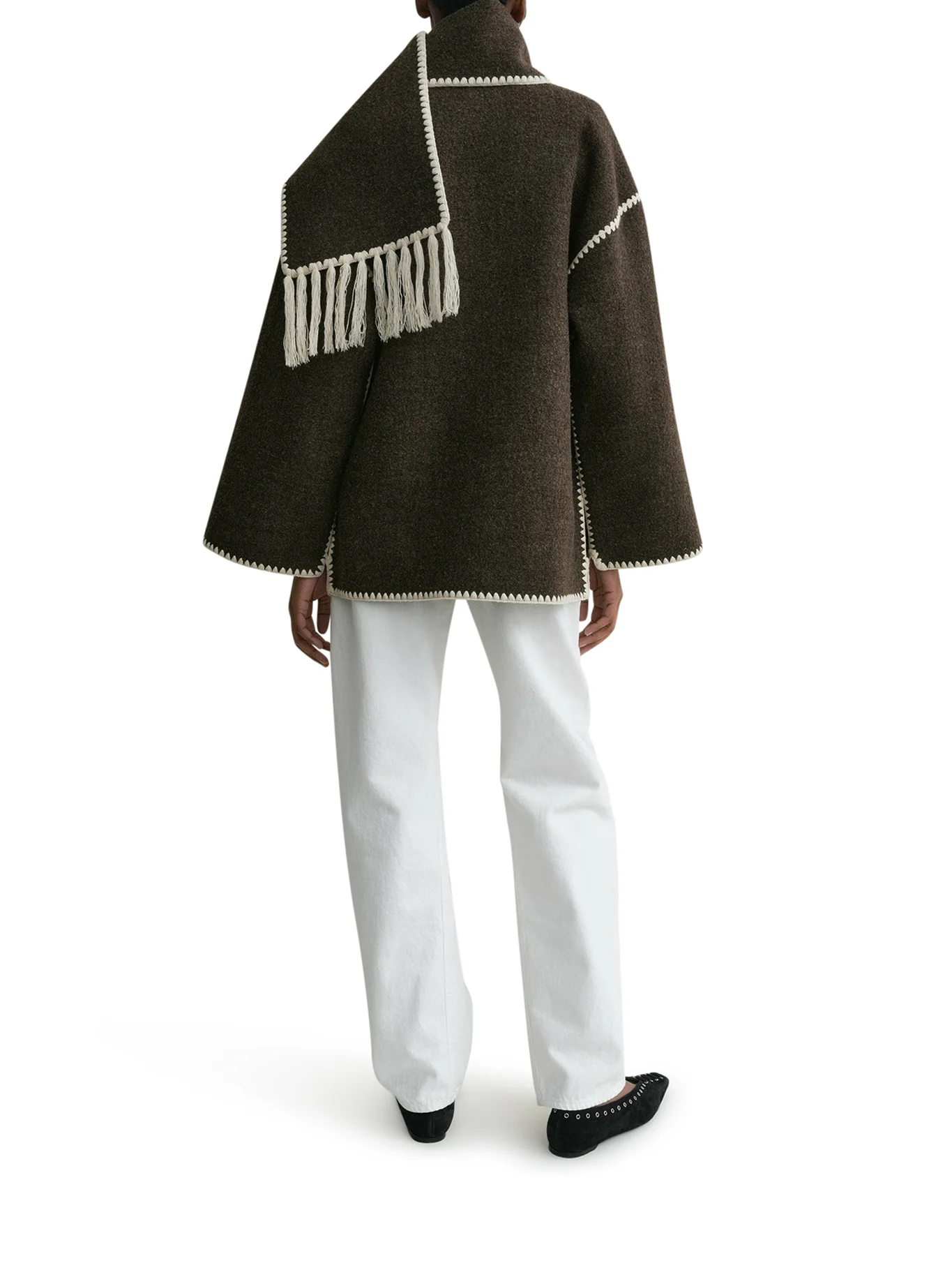 EMBROIDERED SCARF JACKET CHOCOLATE MELANGE - Image 3