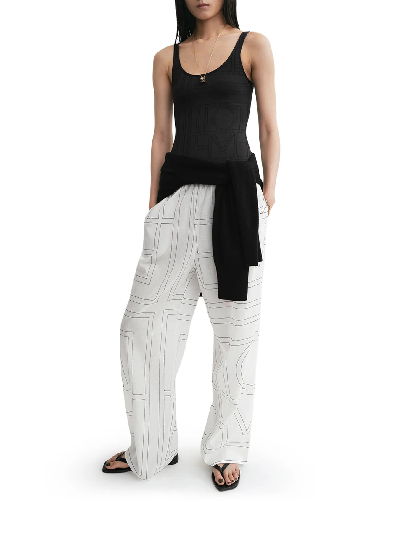 MONOGRAM COTTON-BLEND PJ BOTTOMS WHITE/BLACK - Image 2