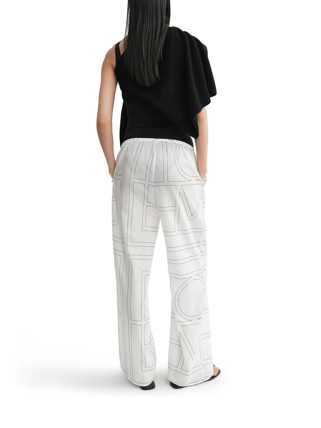 MONOGRAM COTTON-BLEND PJ BOTTOMS WHITE/BLACK - Image 3