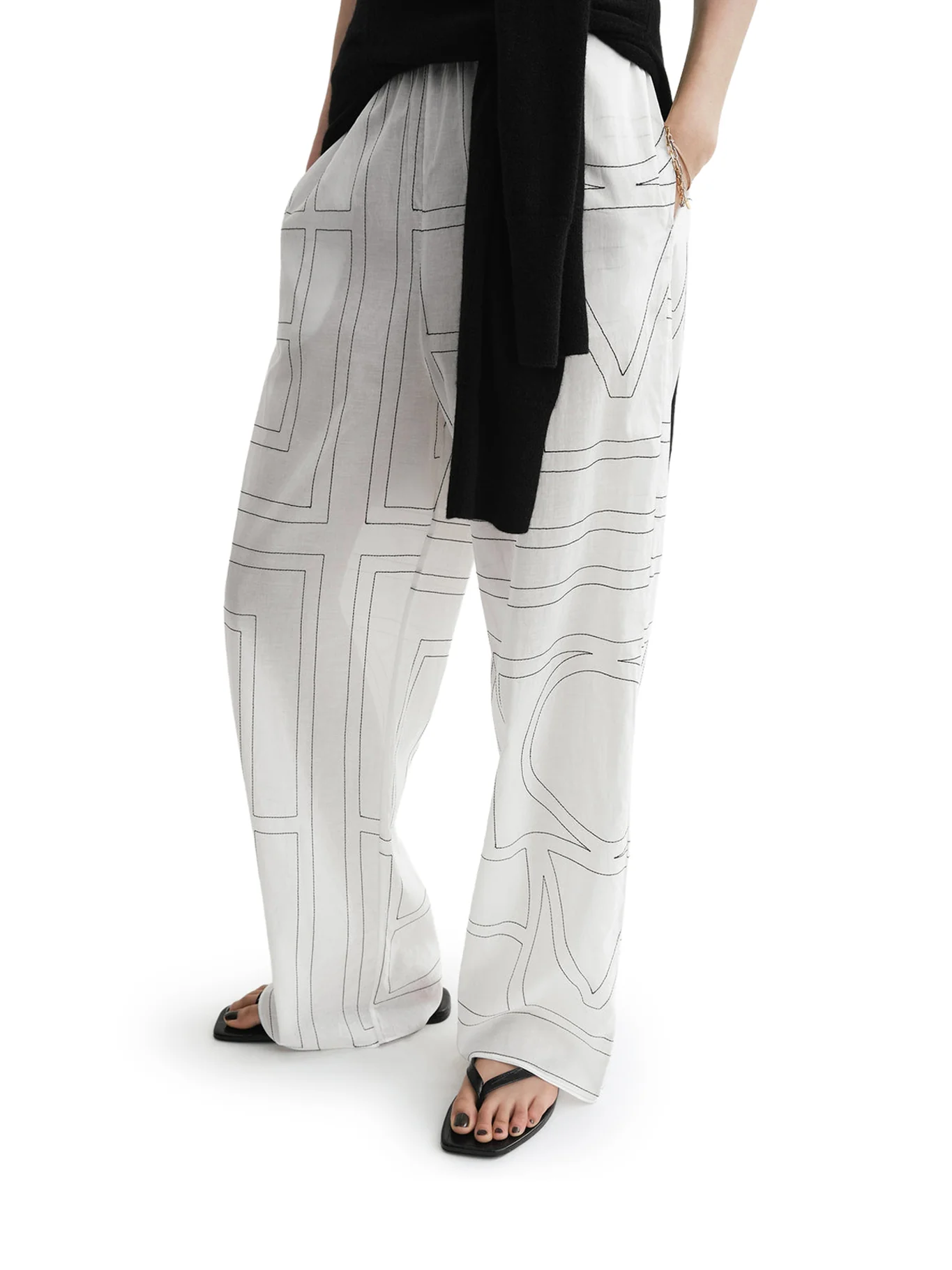 MONOGRAM COTTON-BLEND PJ BOTTOMS WHITE/BLACK - Image 4