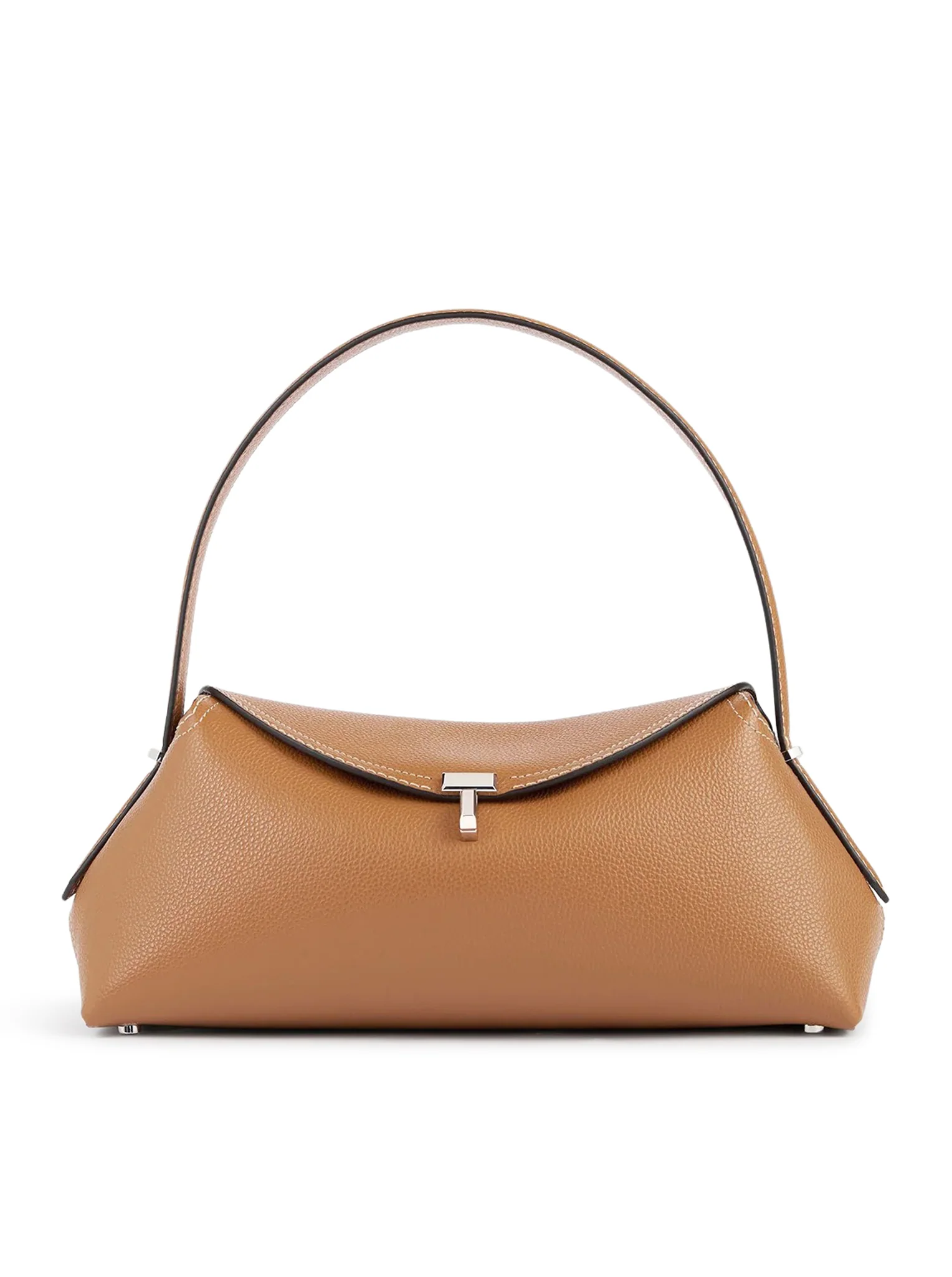 T-LOCK LEATHER BAG WITH CONTRASTING STITCHING
