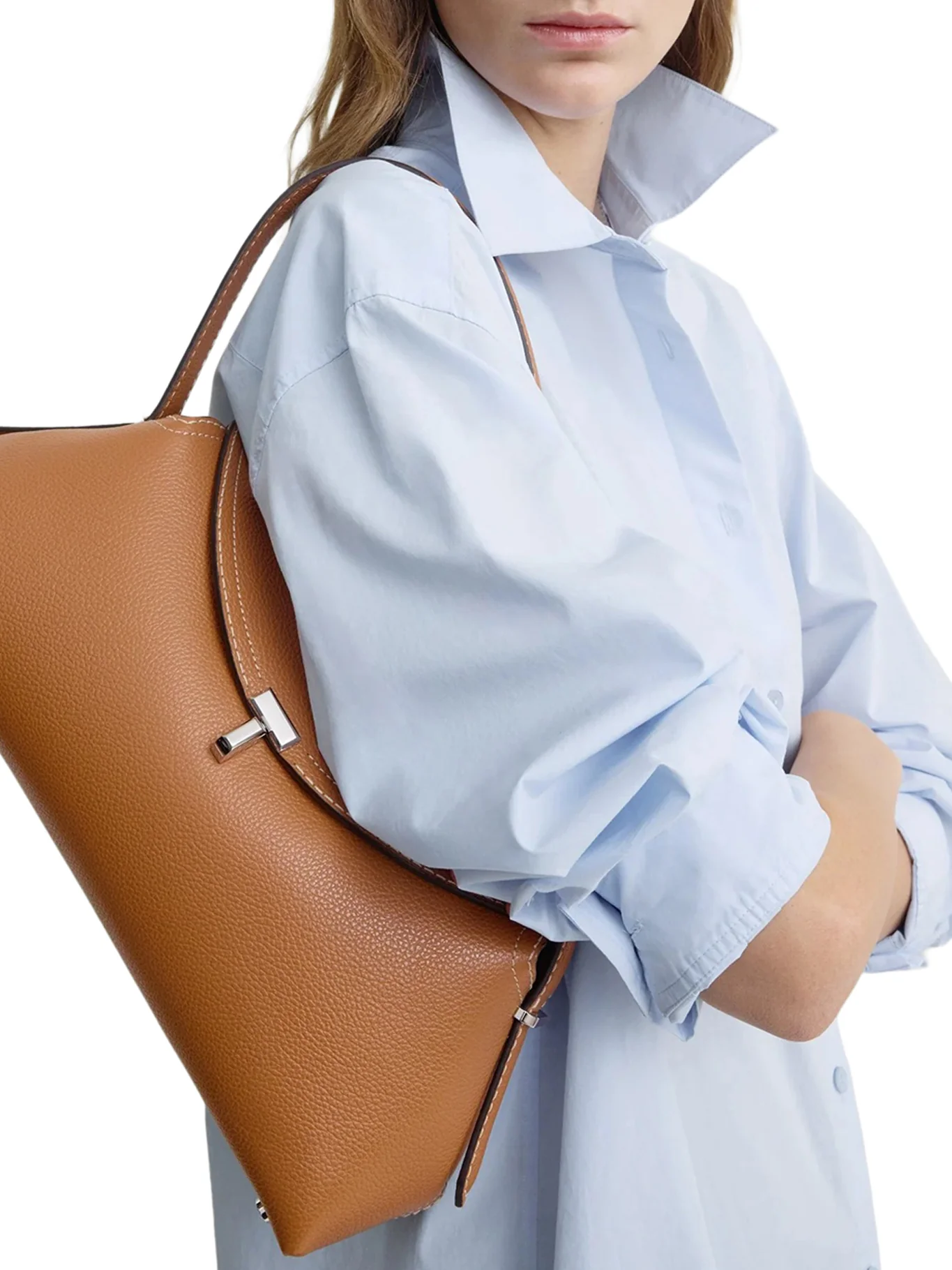 T-LOCK LEATHER BAG WITH CONTRASTING STITCHING - Image 3