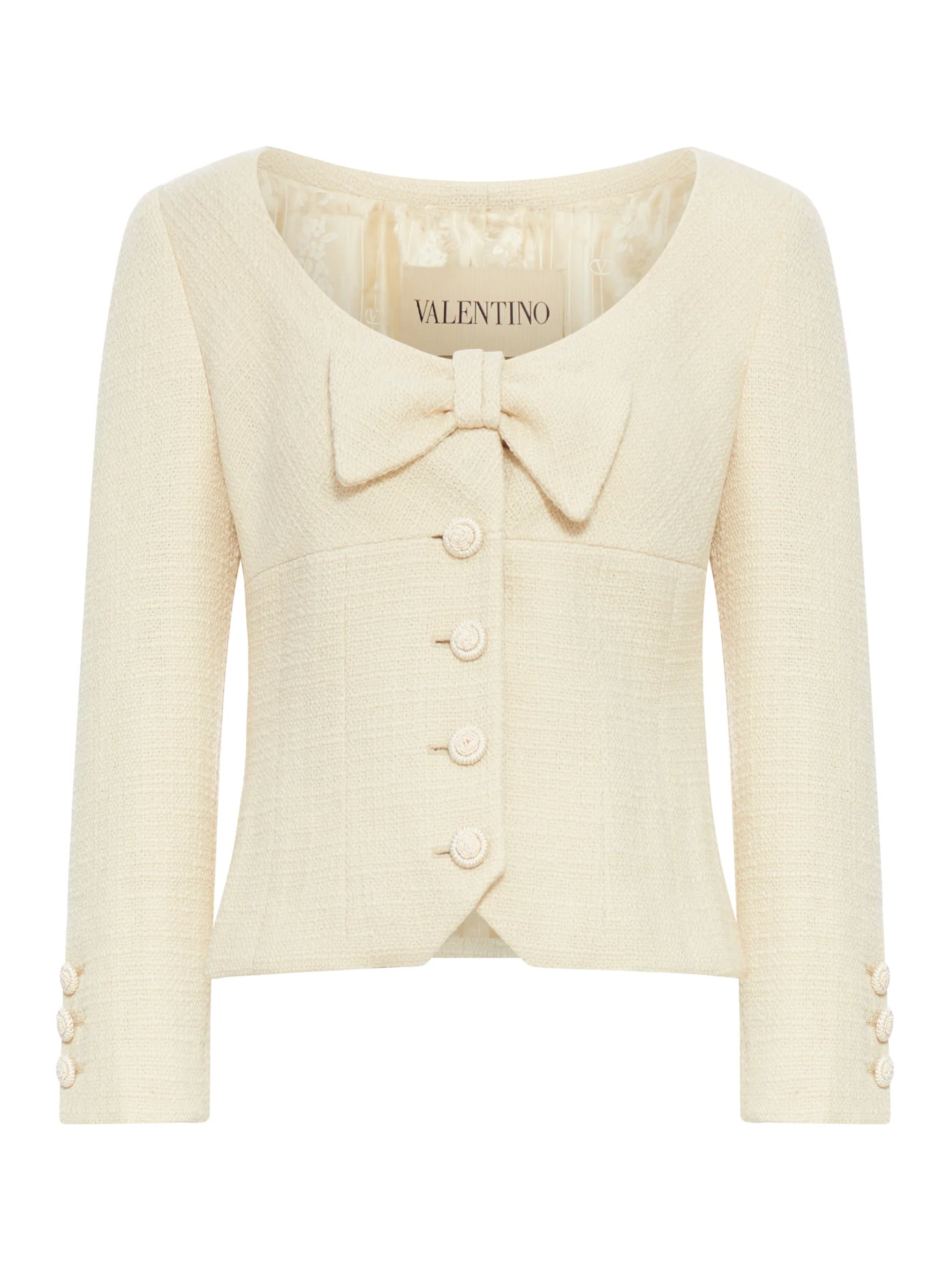 WOOL CREPE JACKET WITH APPLIED BOW