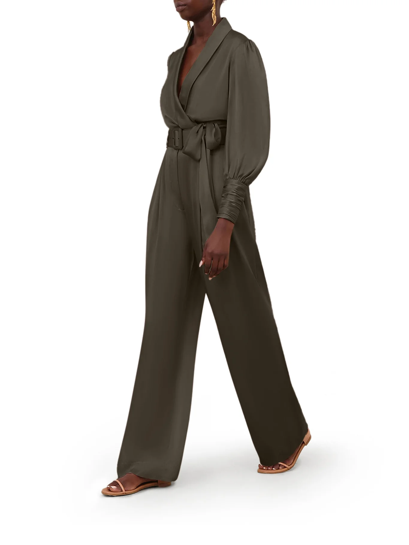 WIDE LEG TROUSERS WITH SILK BELT AND DARTS - Image 2